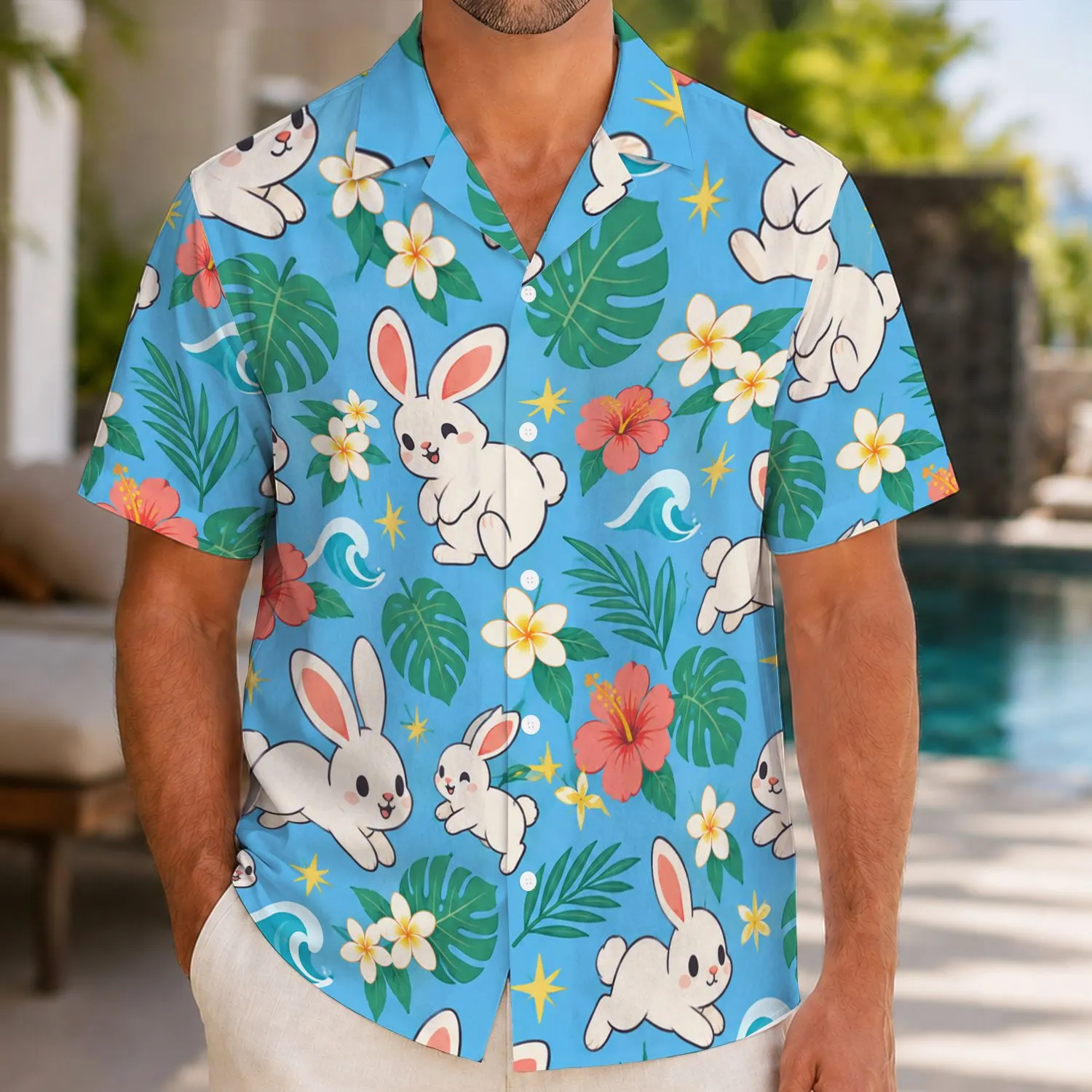 Cute Kawaii Bunny Tropical Holiday Style for Playful Summer Vacation Lovers Hawaiian Shirt - 1