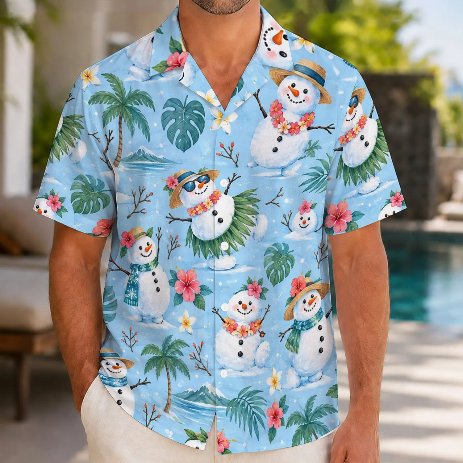 Whimsical Snowmen for Sunny Tropical Getaways and Cheerful Summer Vacation Style Hawaiian Shirt - 1