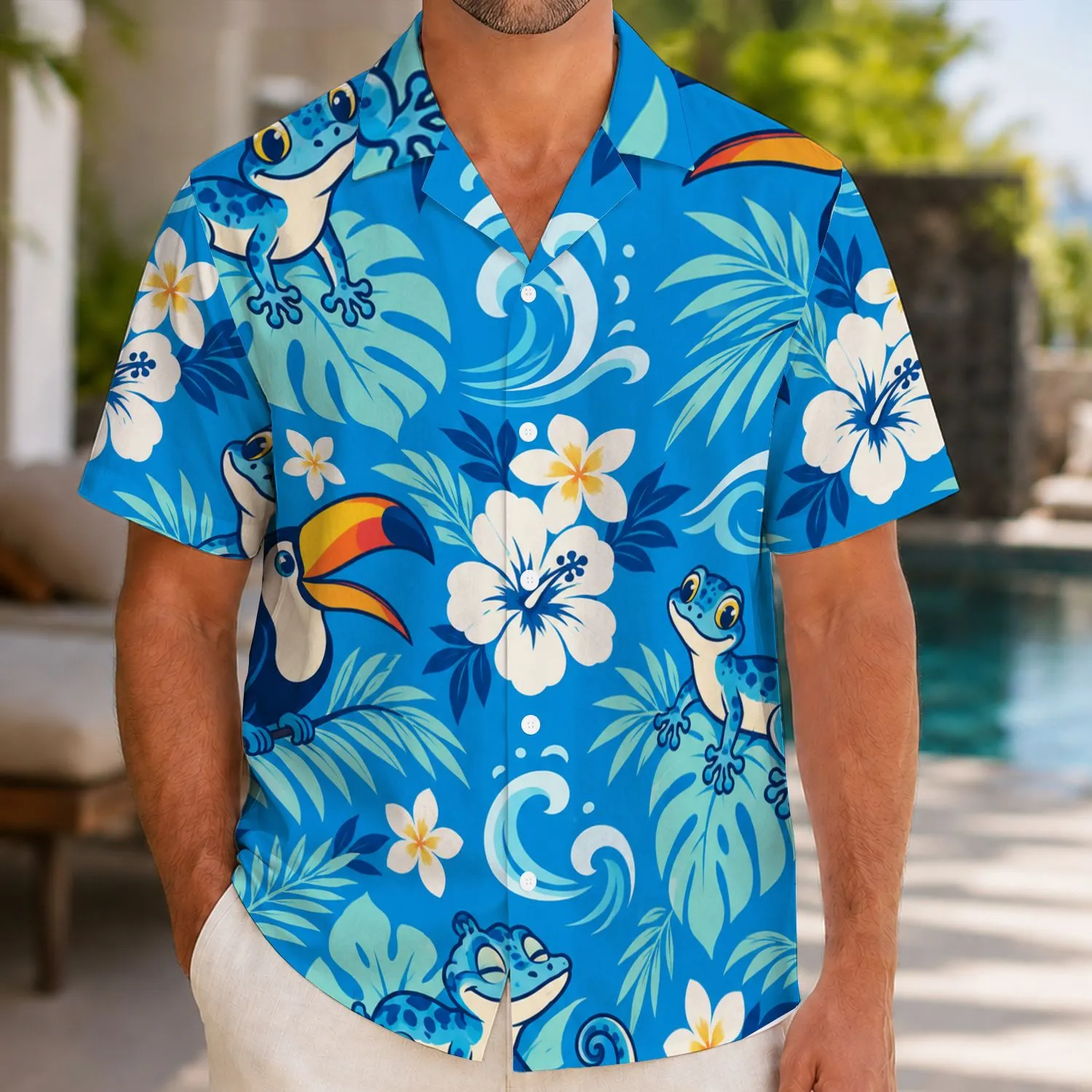 Blue Island Animal and Tropical Flower Hawaiian Style for Sunny Beach Getaways Hawaiian Shirt - 1