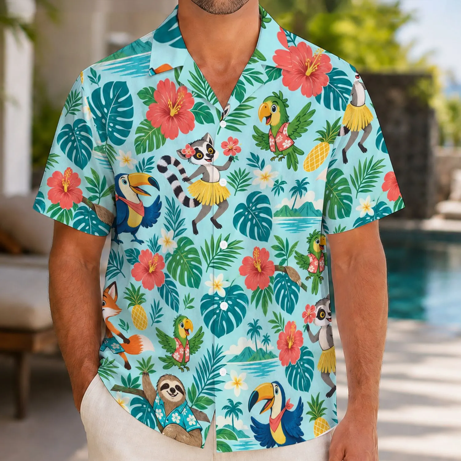 Cheerful Tropical Animal Friends For Sunny Beach Getaways And Relaxed Island Holidays Hawaiian Shirt - 1