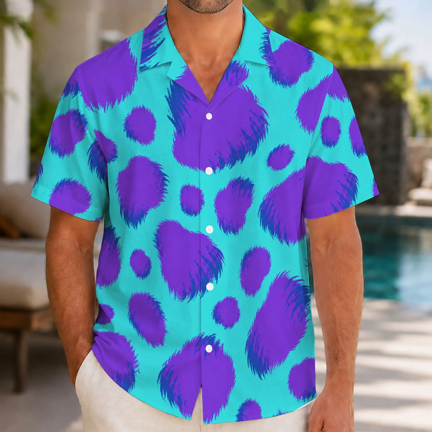 Aqua Teal and Violet Monster Spots for Halloween Parties and Festive Resort Getaways Hawaiian Shirt - 1