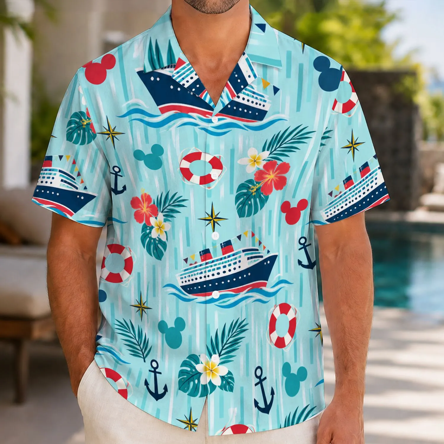 Mouse-Eared Nautical Cruise Motifs for Summer Island Getaways and Family Vacations Hawaiian Shirt - 1