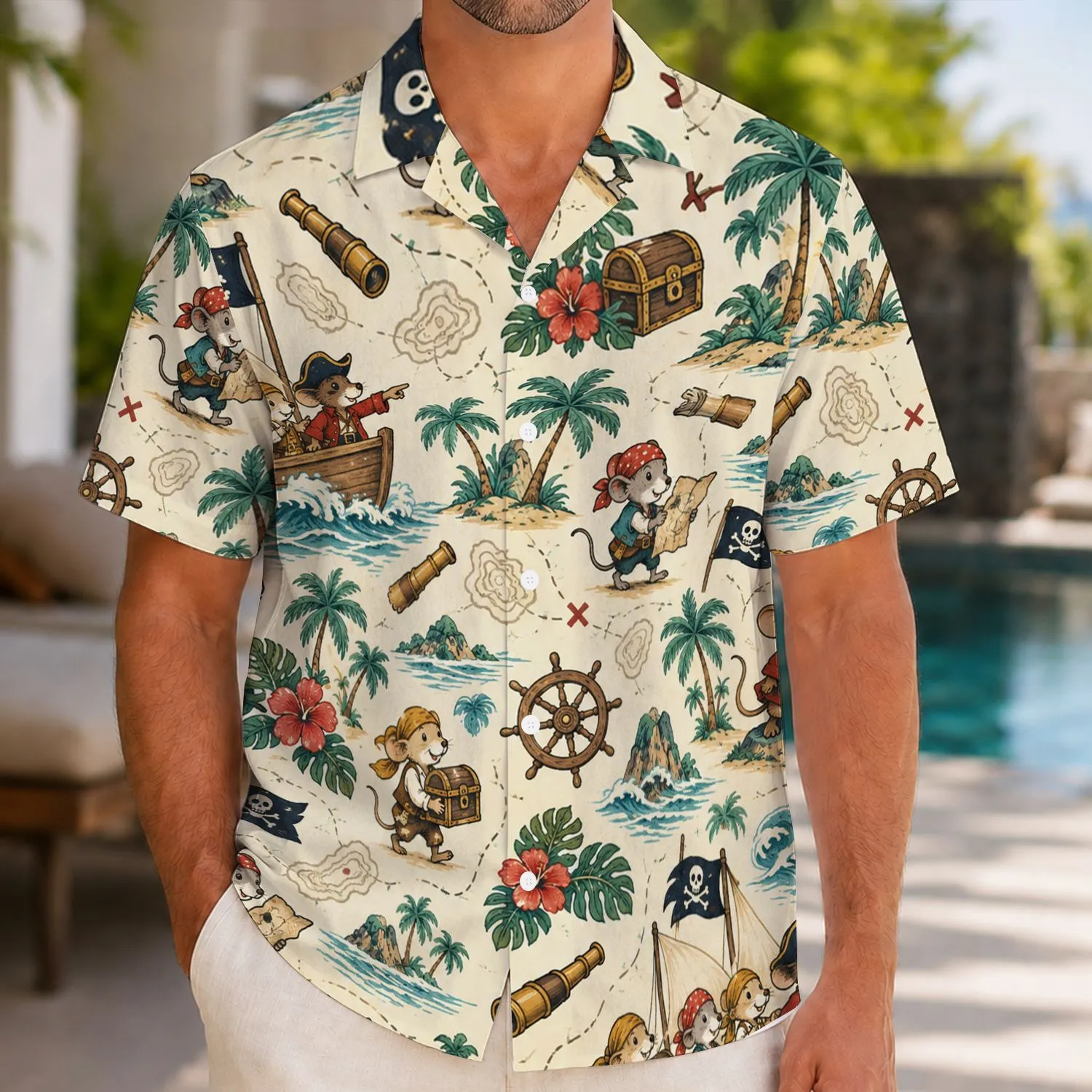 Pirate Mouse Crew Adventure for Tropical Cruise Vacations and Seaside Getaways Hawaiian Shirt - 1