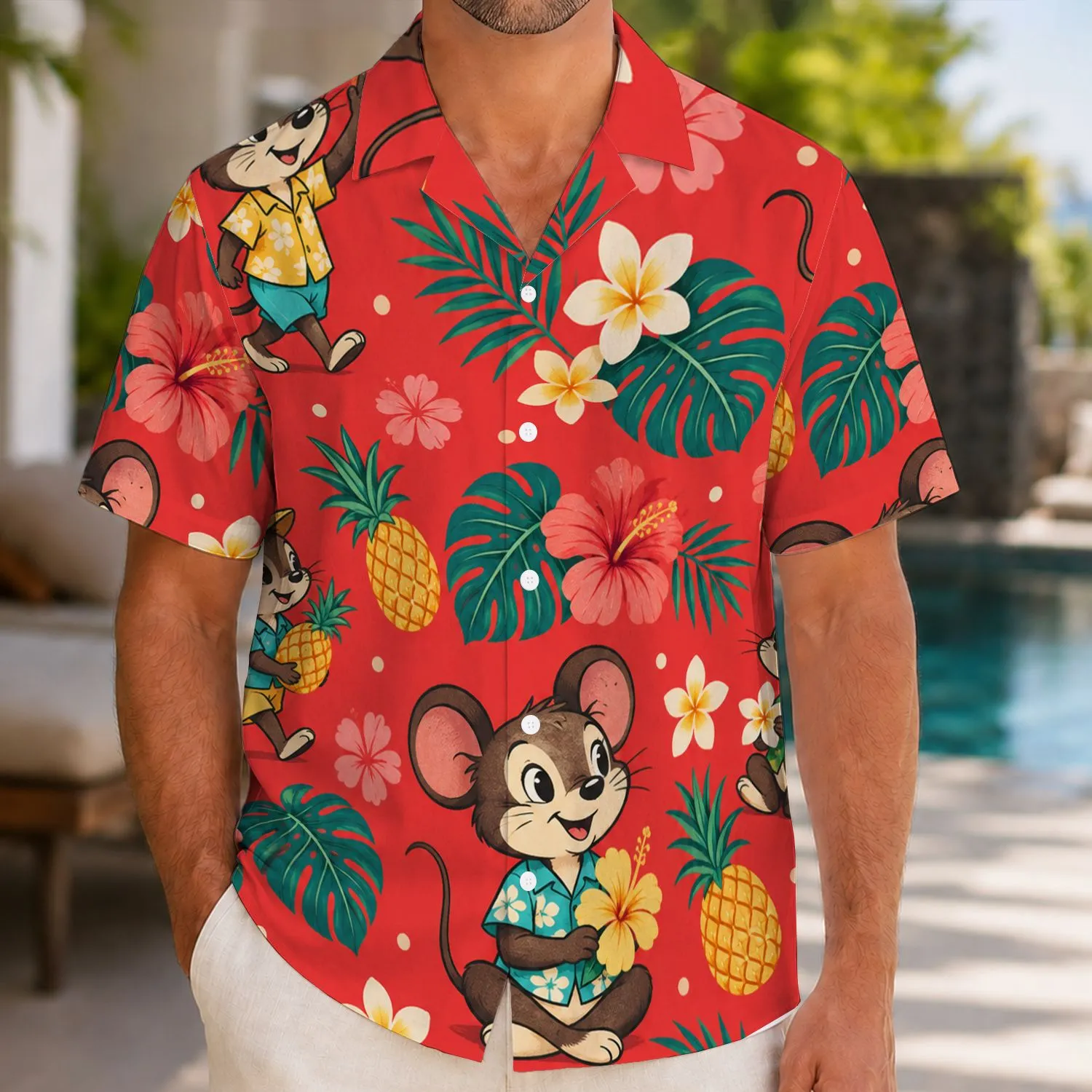 Cheerful Island Mouse and Hibiscus Blooms for Sunny Beachside Getaways and Vacations Hawaiian Shirt - 1