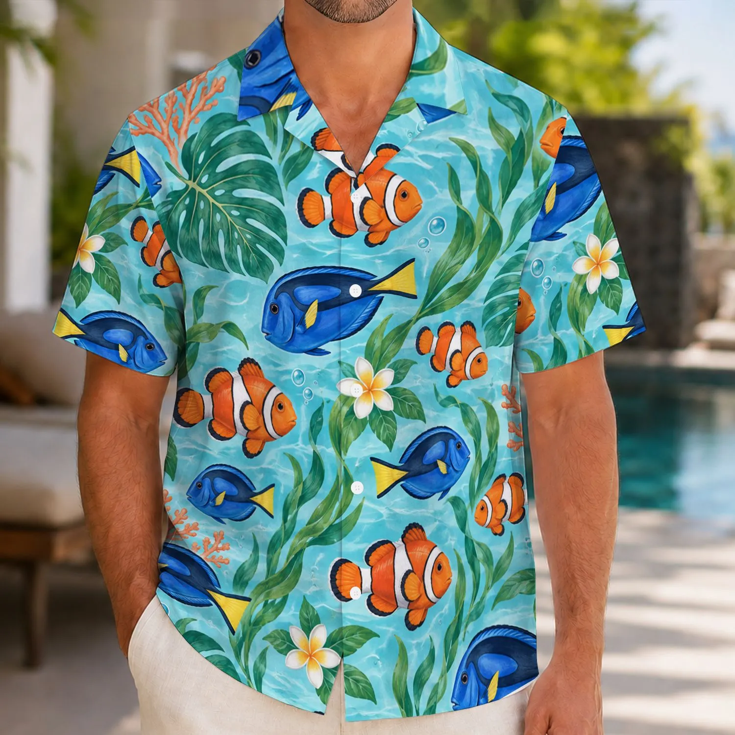 Orange Clownfish and Blue Tang Tropical Escape for Aquarium Lovers and Beach Days Hawaiian Shirt - 1