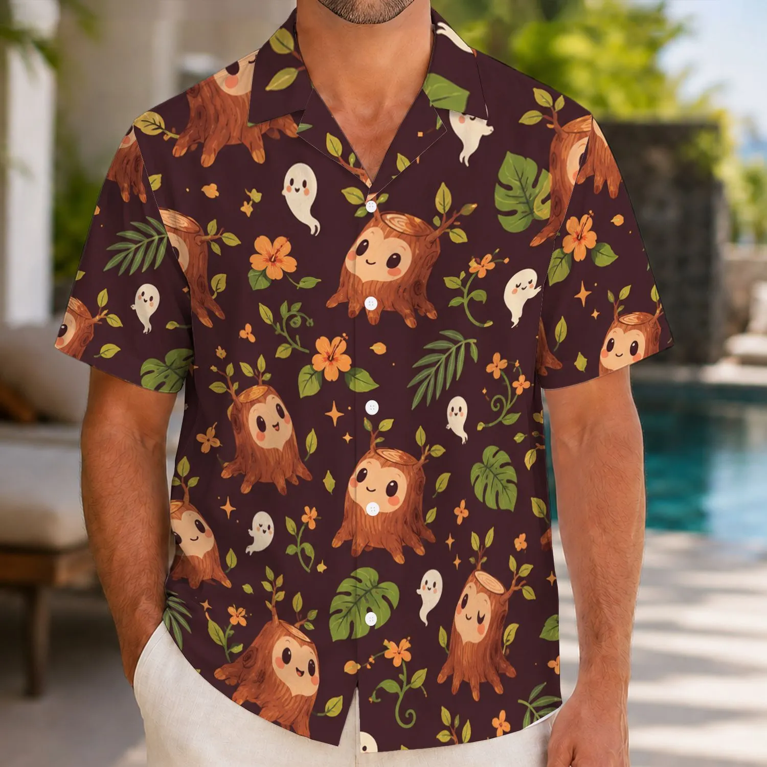 Woodland Stump Spirits for Autumn Getaways and Cozy Island Holidays for Nature Fans Hawaiian Shirt - 1