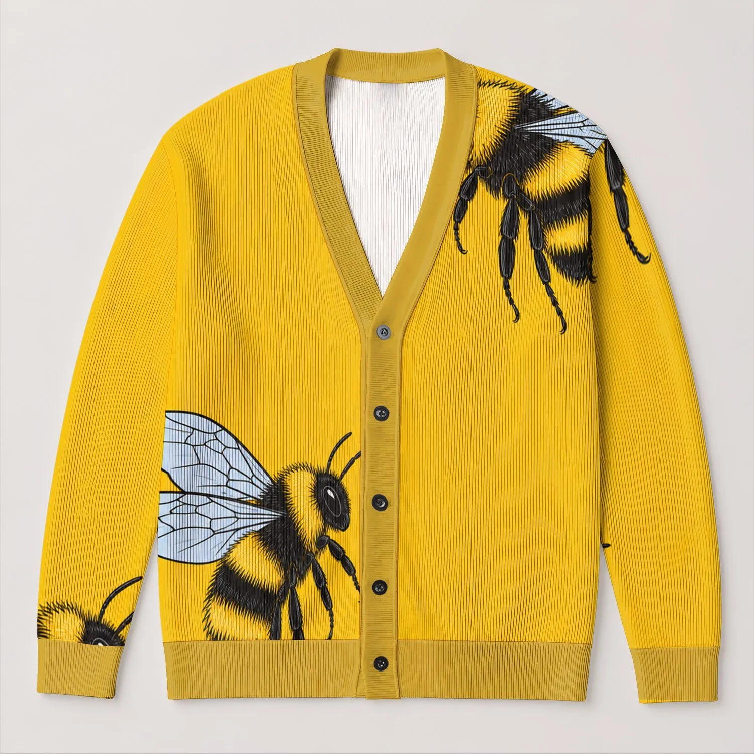 Golden Bumble Bees for Casual Commuting and Everyday Layering, Women’s Gift Idea All-over Print Knitted Cardigan - 1