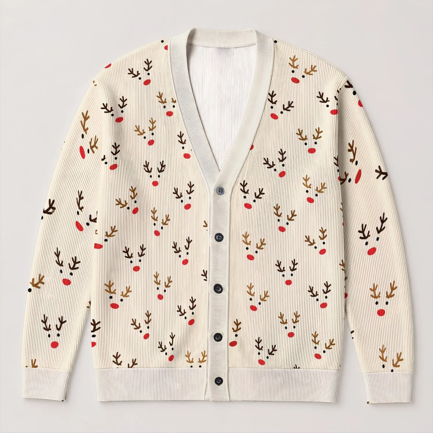 Playful Reindeer Antler Holiday Style for Cozy Winter Outings and Festive Home Gatherings All-over Print Knitted Cardigan - 1