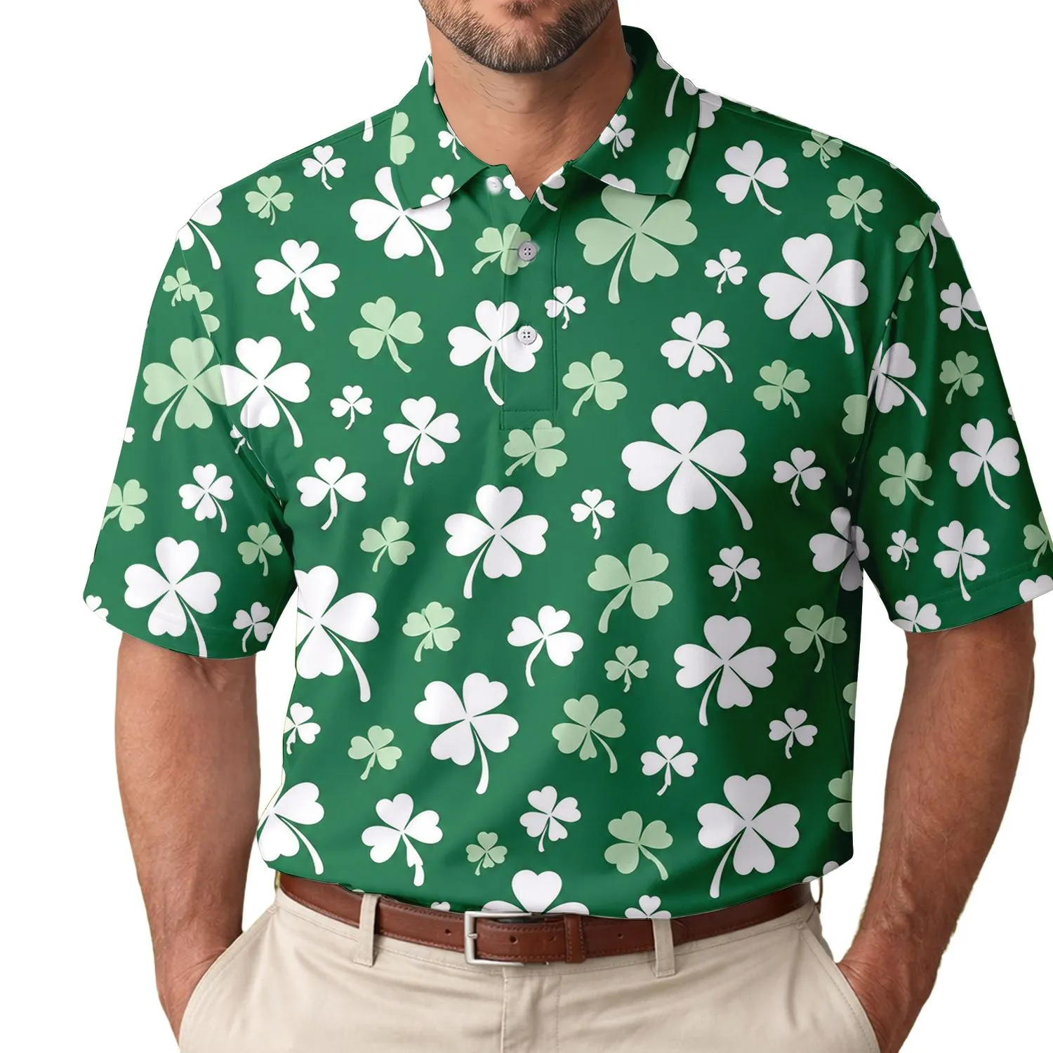 Shamrock Four Leaf Clover St. Patrick's Day Golf Style For Lucky Irish Celebrations Men's Polo Shirt - 1