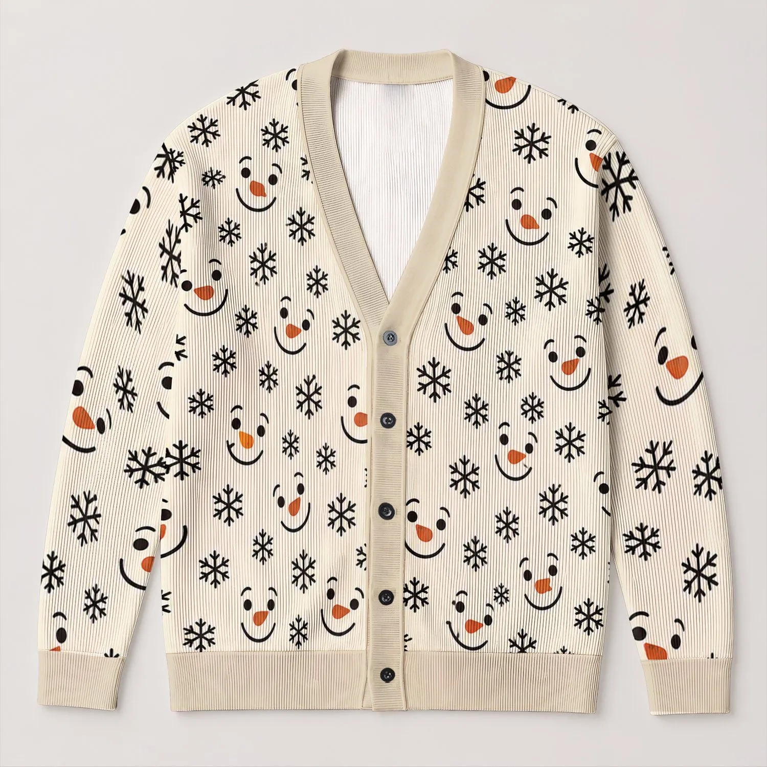Snowman Snowflake Winter Cheer for Cozy Holiday Layering and Everyday Women’s Style All-over Print Knitted Cardigan - 1
