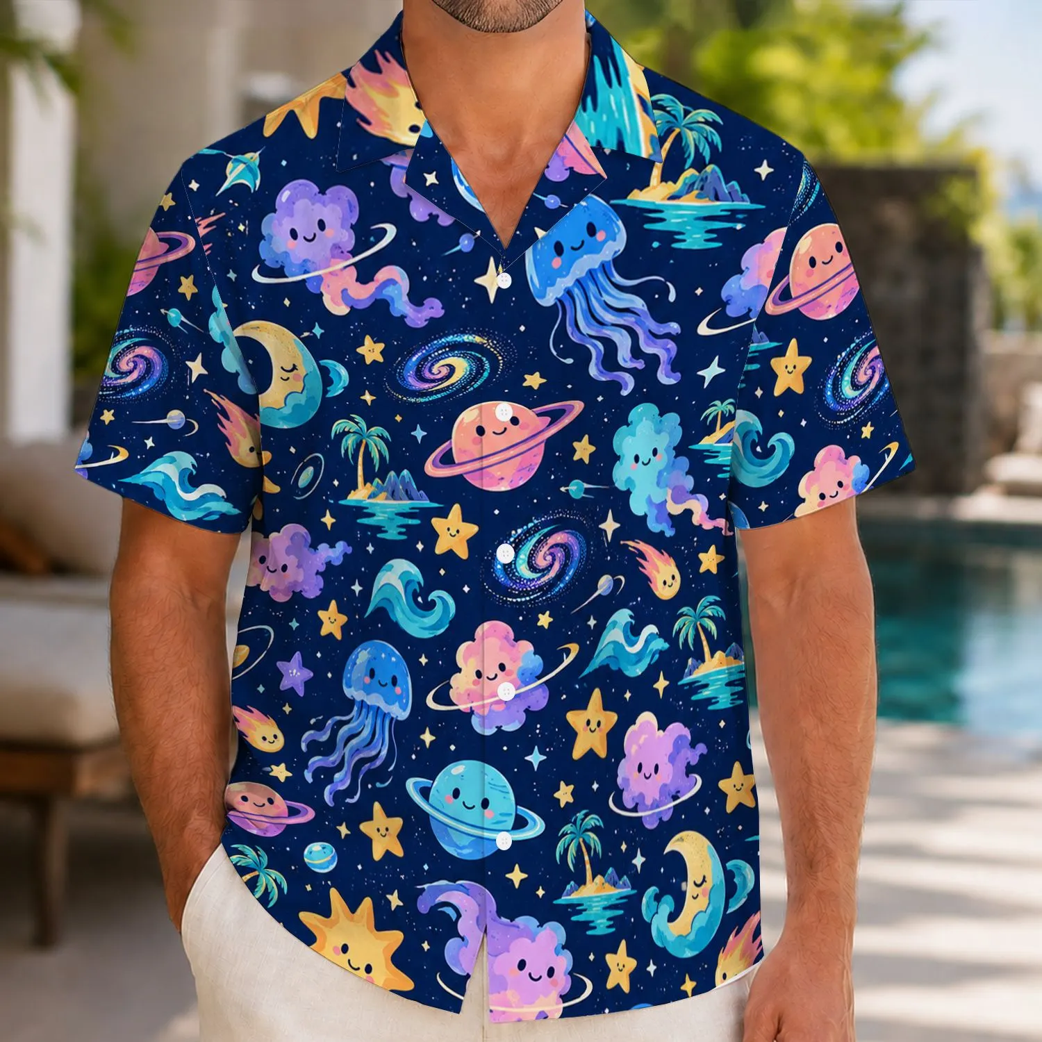Colorful Cosmic Star Creatures for Summer Beach Escapes and Vacation Adventures Hawaiian Shirt - 1