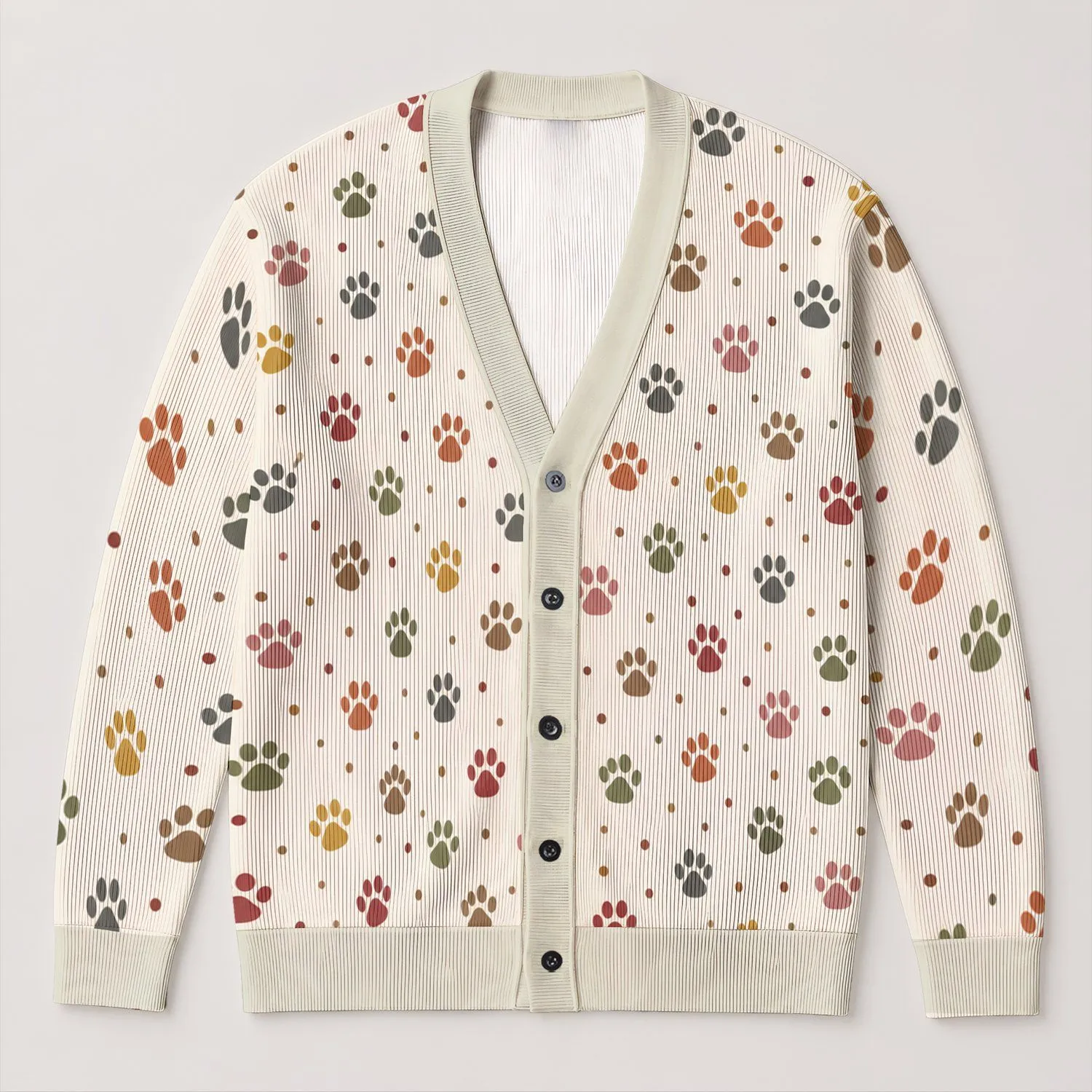 Colorful Paw Motifs for Cozy Everyday Layering, Cute Animal Lover Style Gift All-over Print Knitted Cardigan - 1