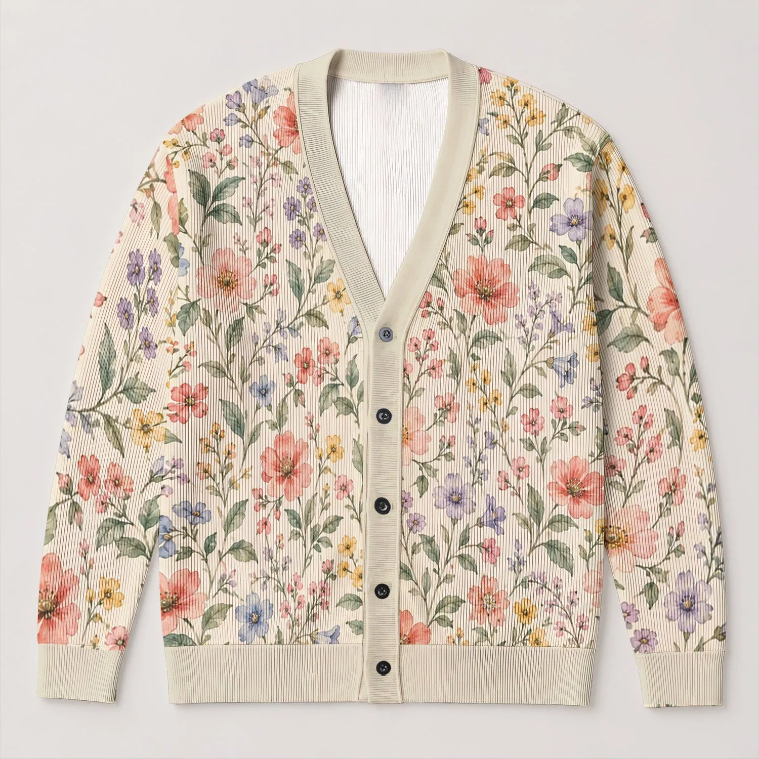 Watercolor Wildflower Sprigs For Relaxed Everyday Layering And Feminine Casual Style All-over Print Knitted Cardigan - 1