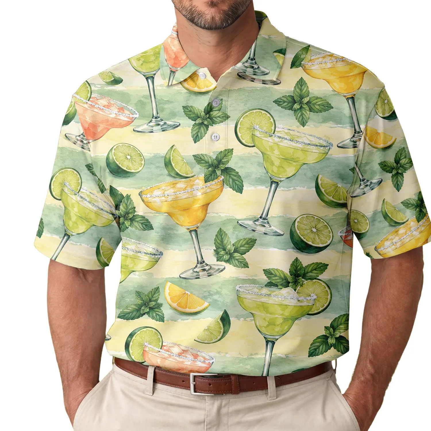 Margarita Lime Cocktail Motifs for Country Club Golf Summer Vacation Style for Women Men's Polo Shirt - 1