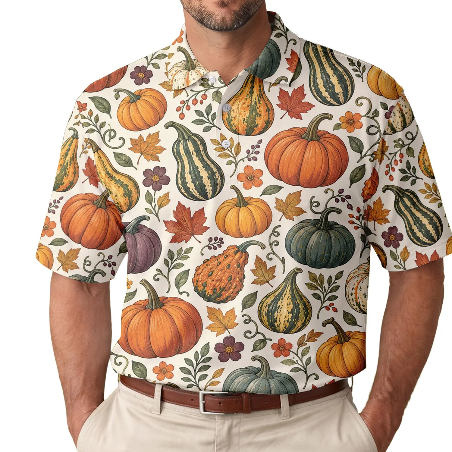 Autumn Pumpkin Golf Style For Thanksgiving Rounds And Women Who Love Cozy Fall Days Men's Polo Shirt - 1
