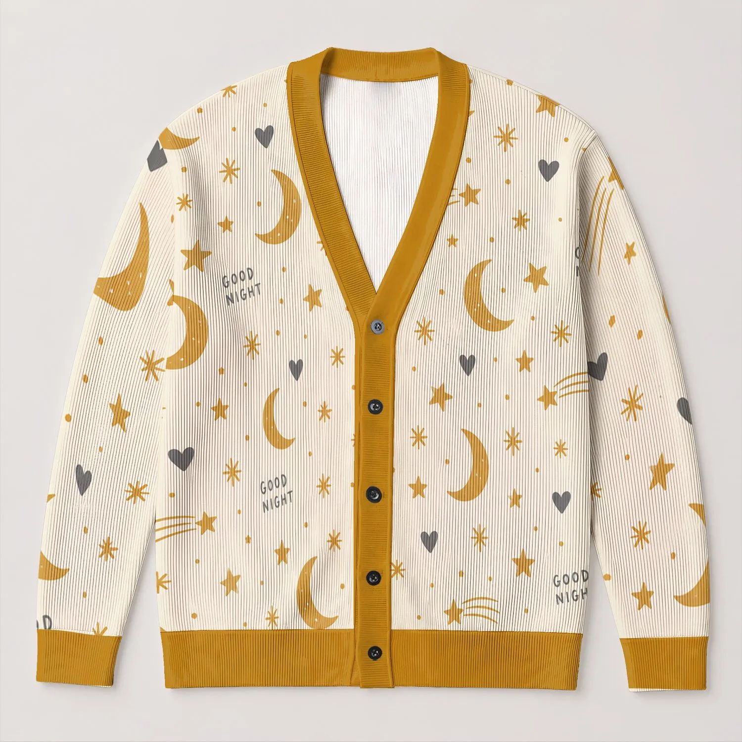 Golden Moon And Star Sleepwear For Cozy Bedtime Lounging At Home, Women And Night Owls All-over Print Knitted Cardigan - 1