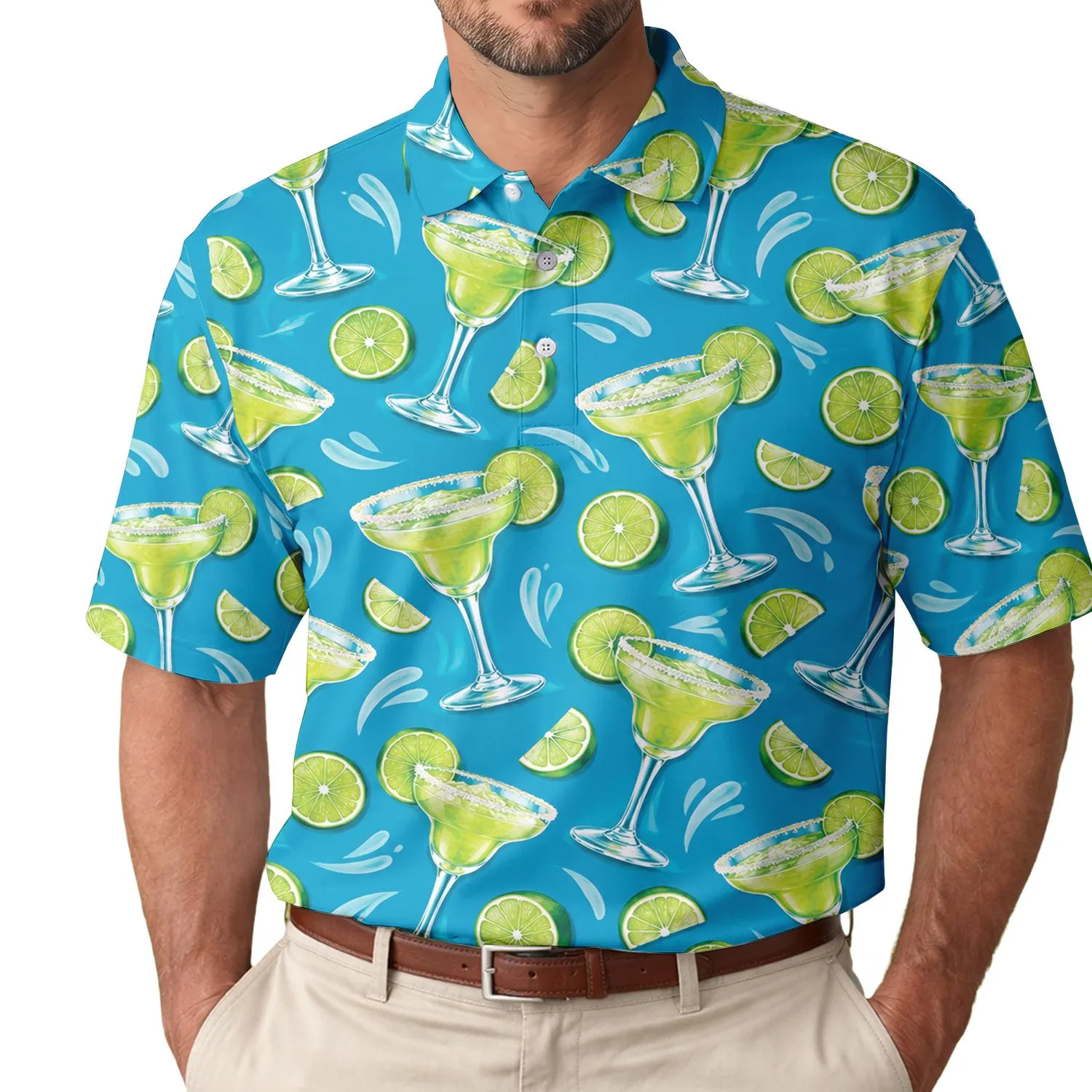 Margarita Lime Cocktail Motifs for Tropical Vacation Celebrations and Summer Leisure Men's Polo Shirt - 1