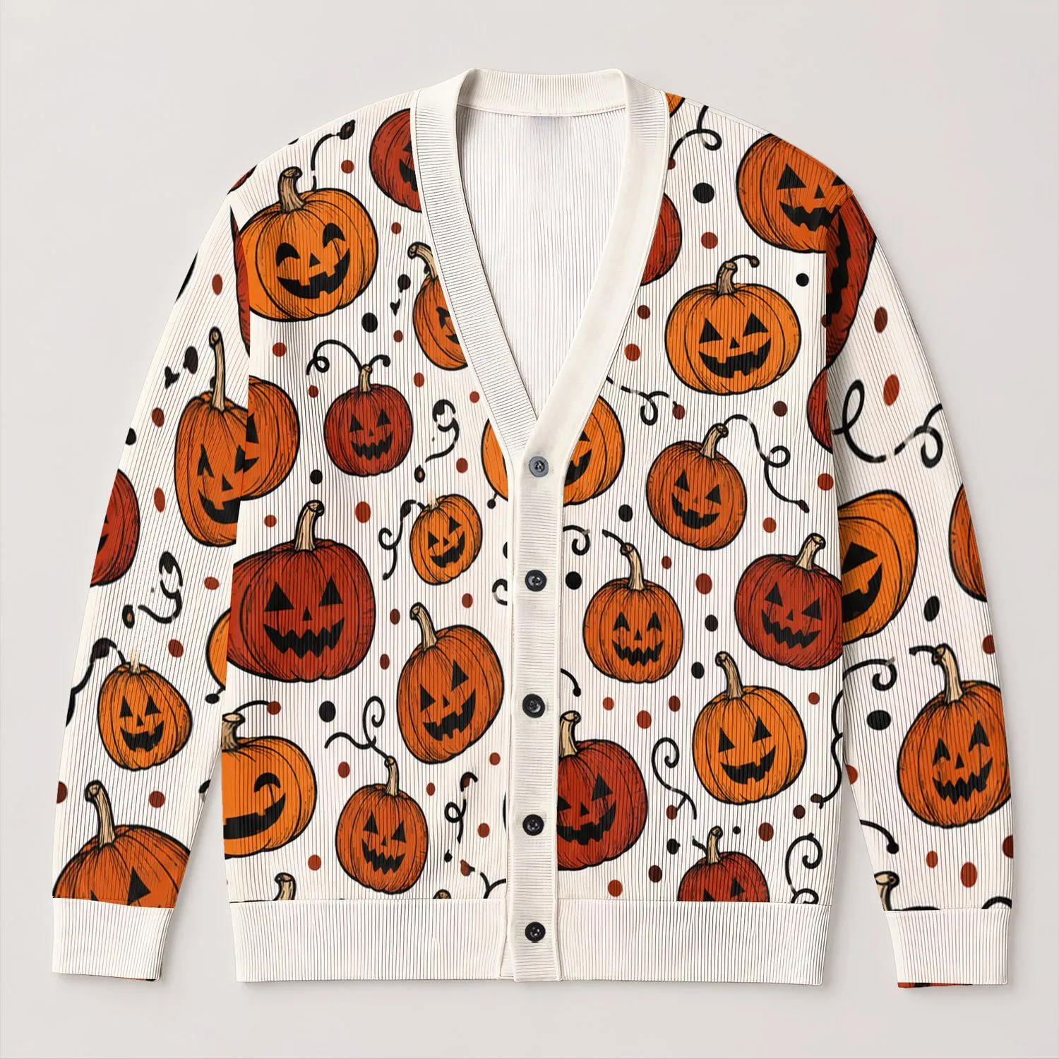 Pumpkin Halloween Motifs for Autumn Layering and Festive Everyday Women's Outfits All-over Print Knitted Cardigan - 1