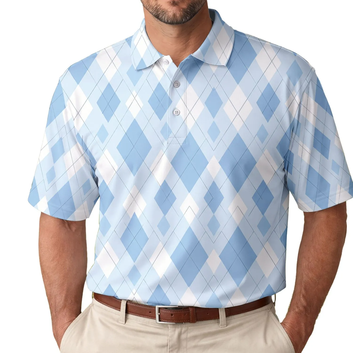 Blue Argyle Diamonds For Refined Golf Days And Country Club Style For Women Players Men's Polo Shirt - 1