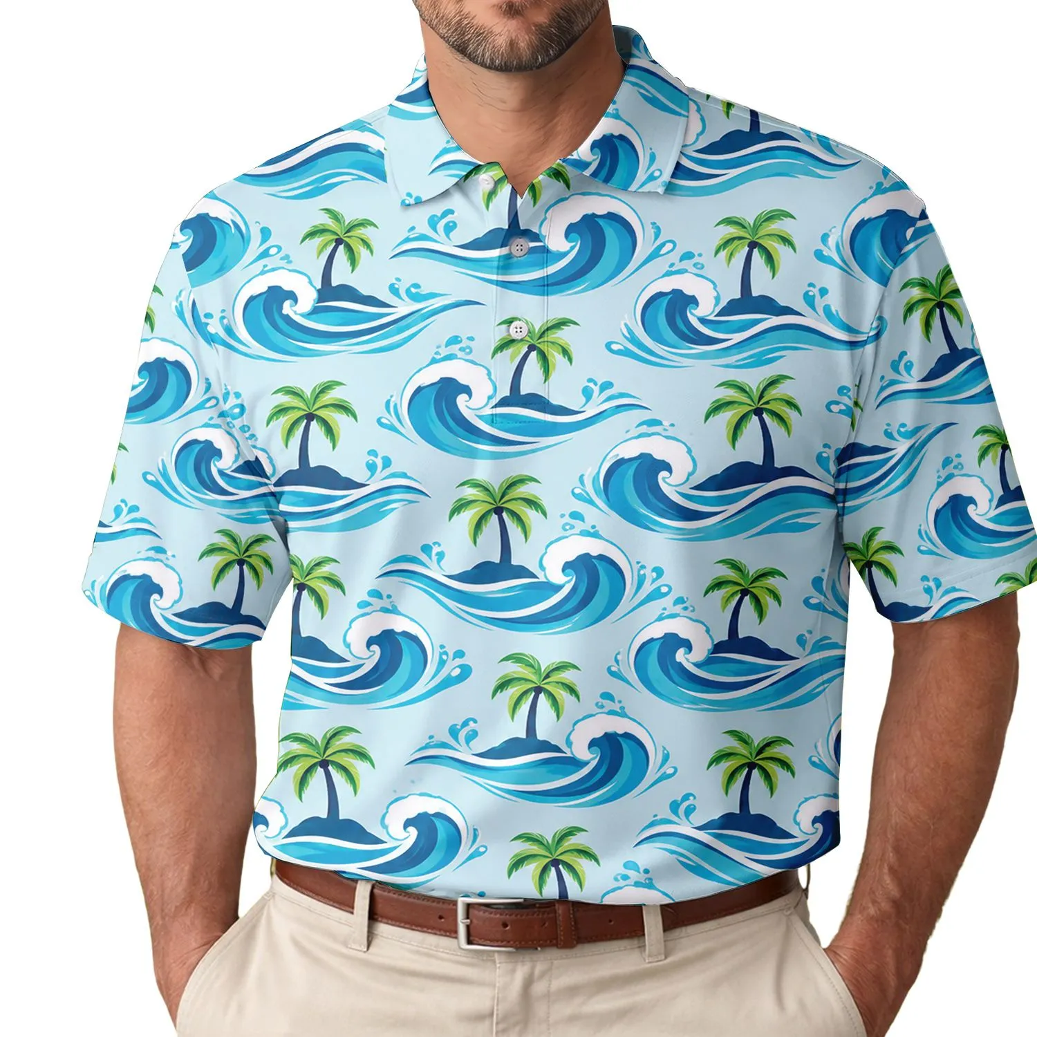 Tropical Palm Wave Aloha Style For Beach Holidays, Island Travel And Summer Resorts Men's Polo Shirt - 1