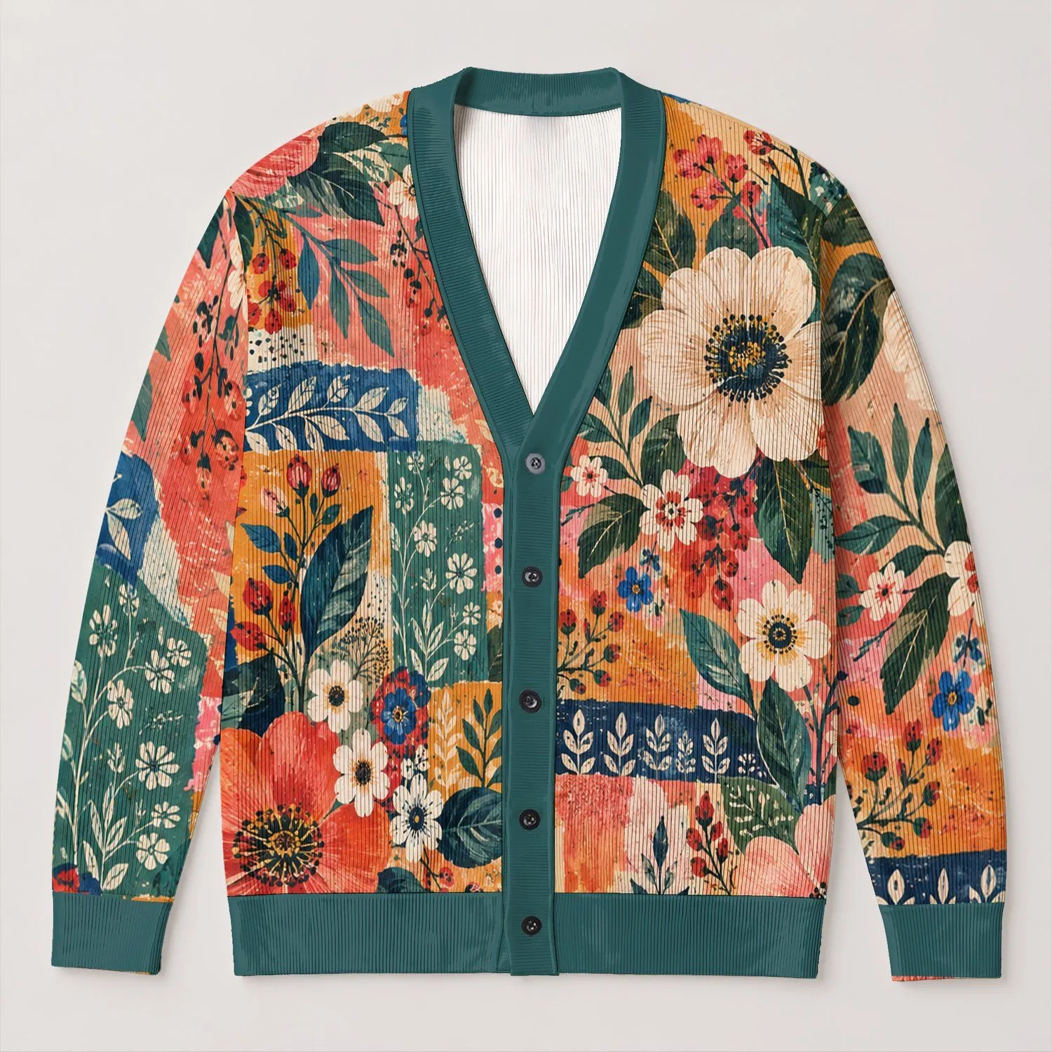 Bohemian Floral Patchwork Layers for Everyday Creative Style and Weekend Getaway Dressing All-over Print Knitted Cardigan - 1