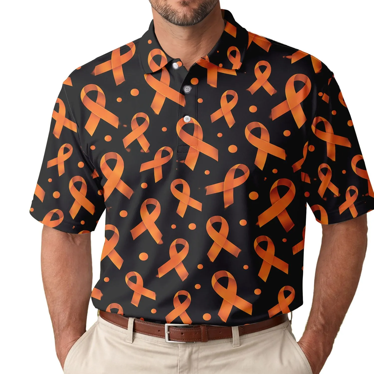 Orange Leukemia Ribbon Awareness for Golf Days, Survivor Support, and Caregivers Men's Polo Shirt - 1