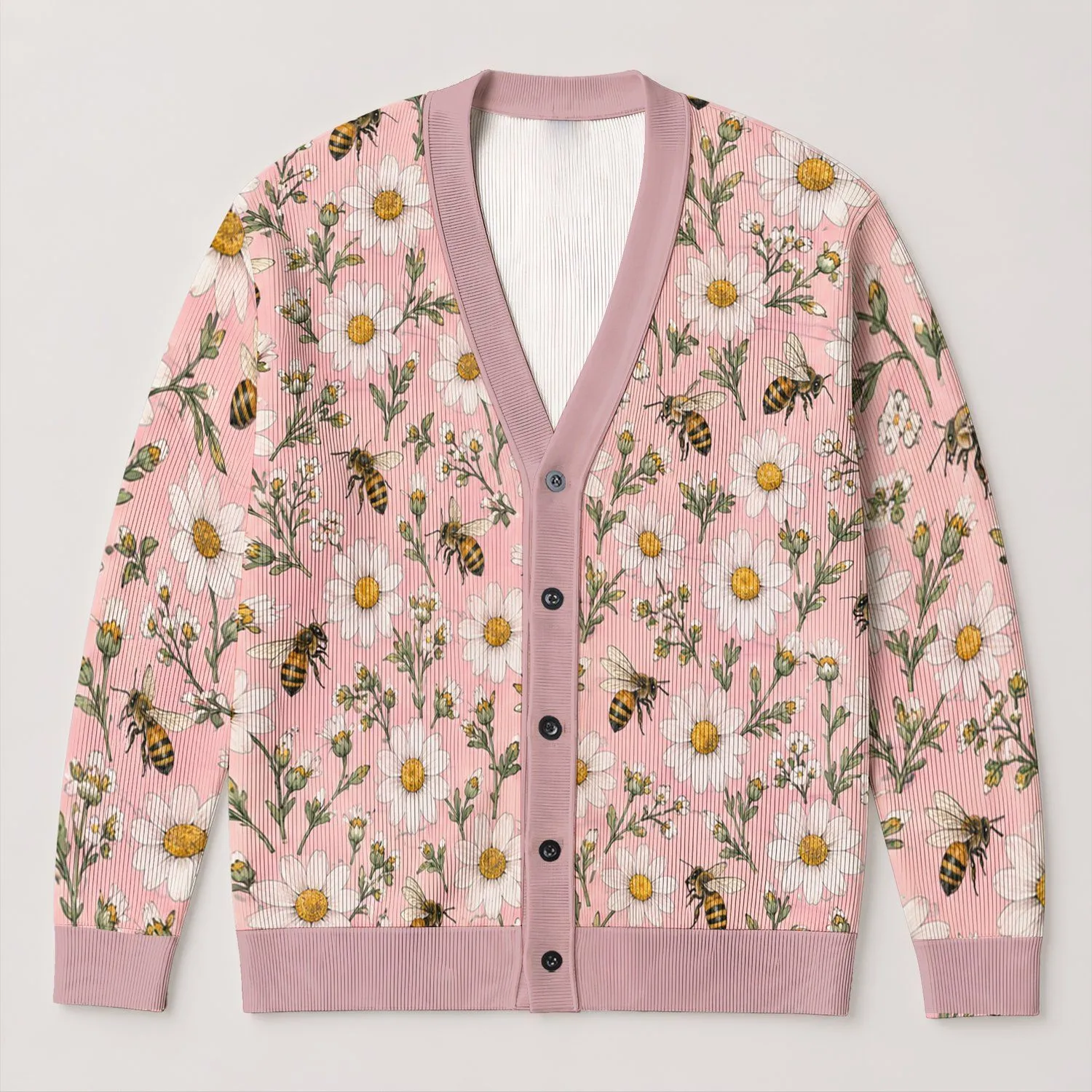 Daisy Bee Meadow Motifs For Everyday Layering And Casual Spring Outfits For Women All-over Print Knitted Cardigan - 1