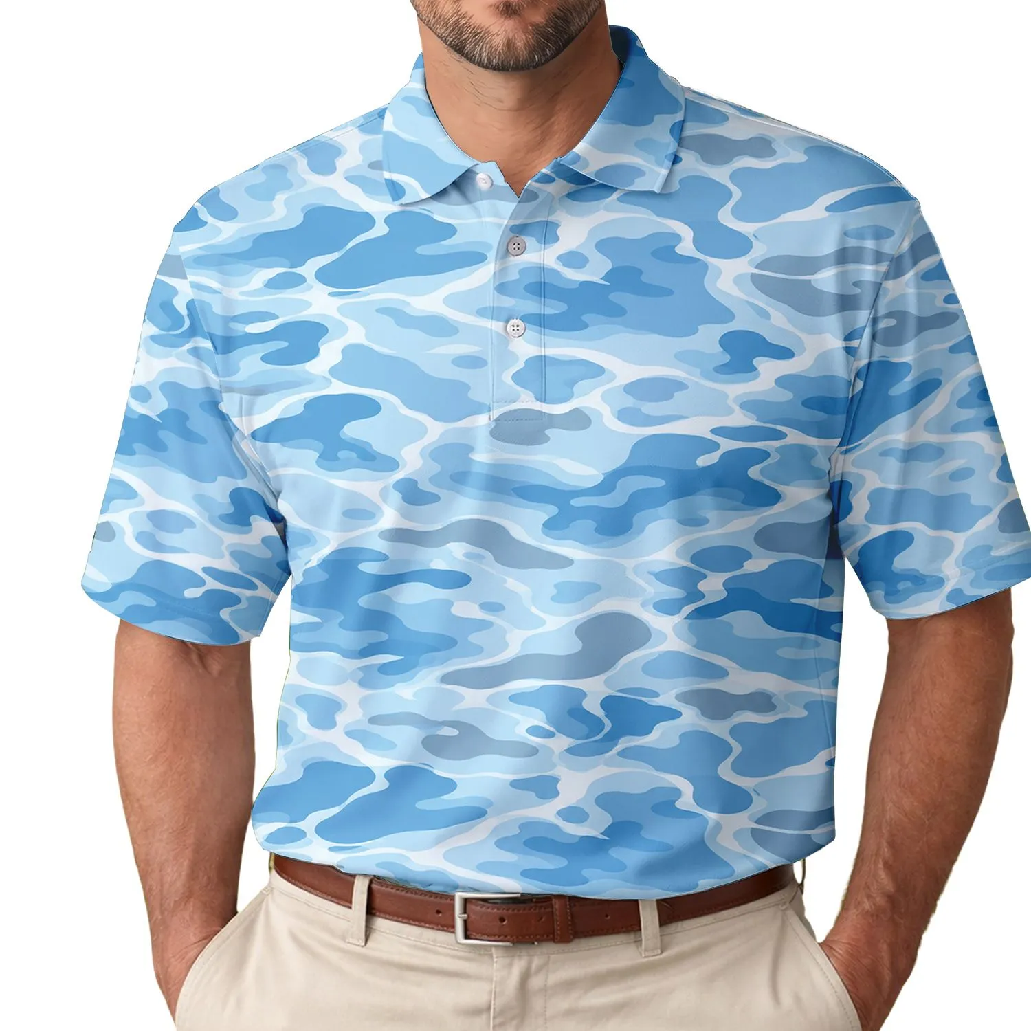 Blue Water Camo Golf Style For Outdoor Sport, Summer Travel, And Gifts For Active Dads Men's Polo Shirt - 1