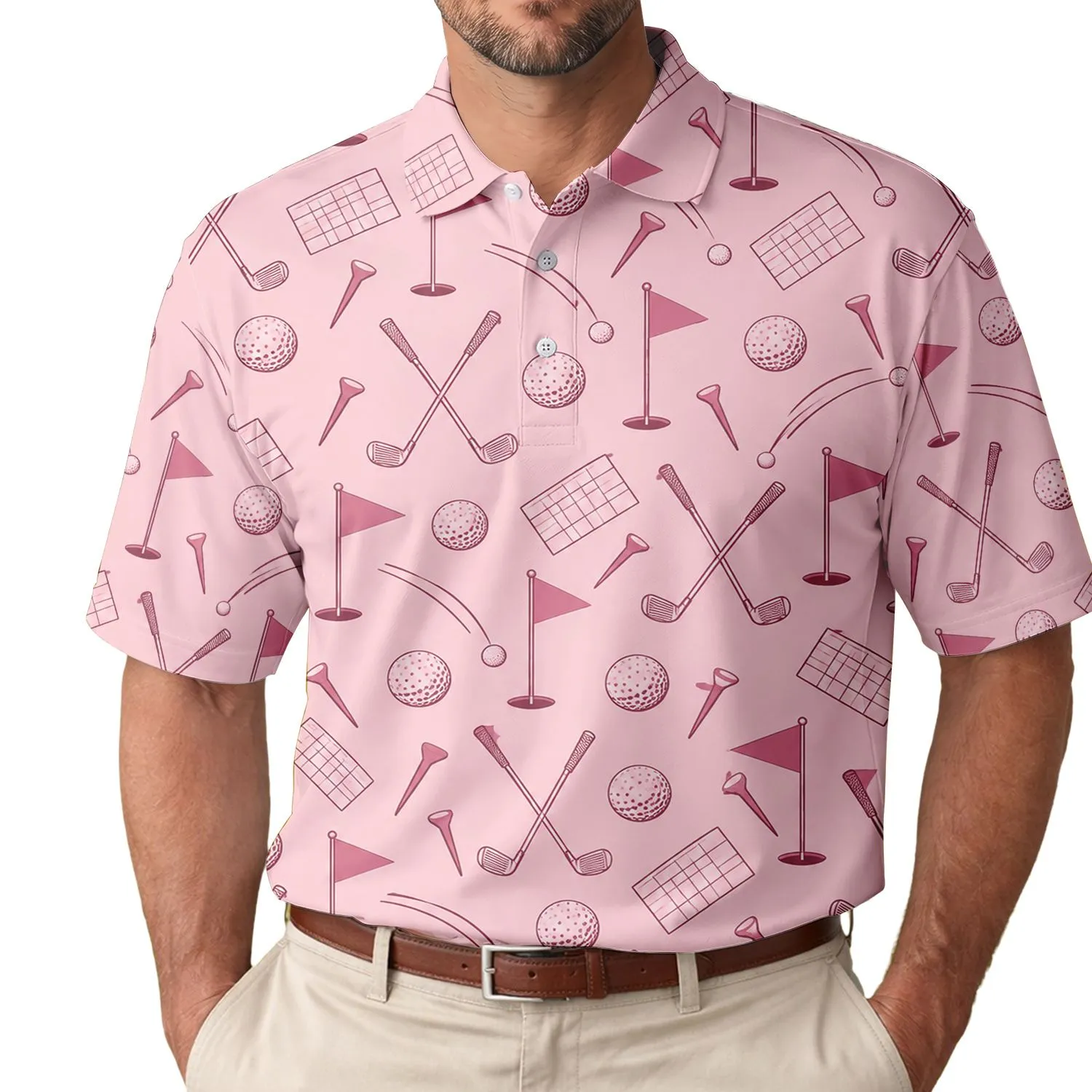 Pink Golf Icons for Resort Rounds and Weekend Fairways, Men and Women, Casual Style Men's Polo Shirt - 1