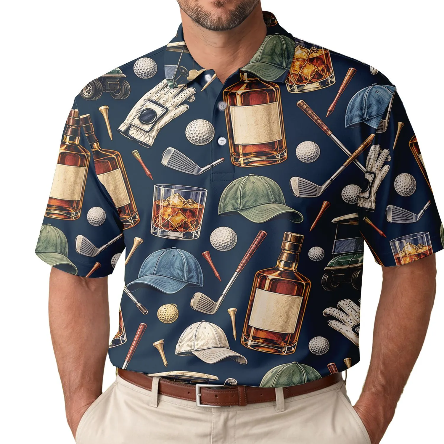 Whiskey Golf Icons for Country Club Weekends and Bourbon-Loving Men and Women Players Men's Polo Shirt - 1