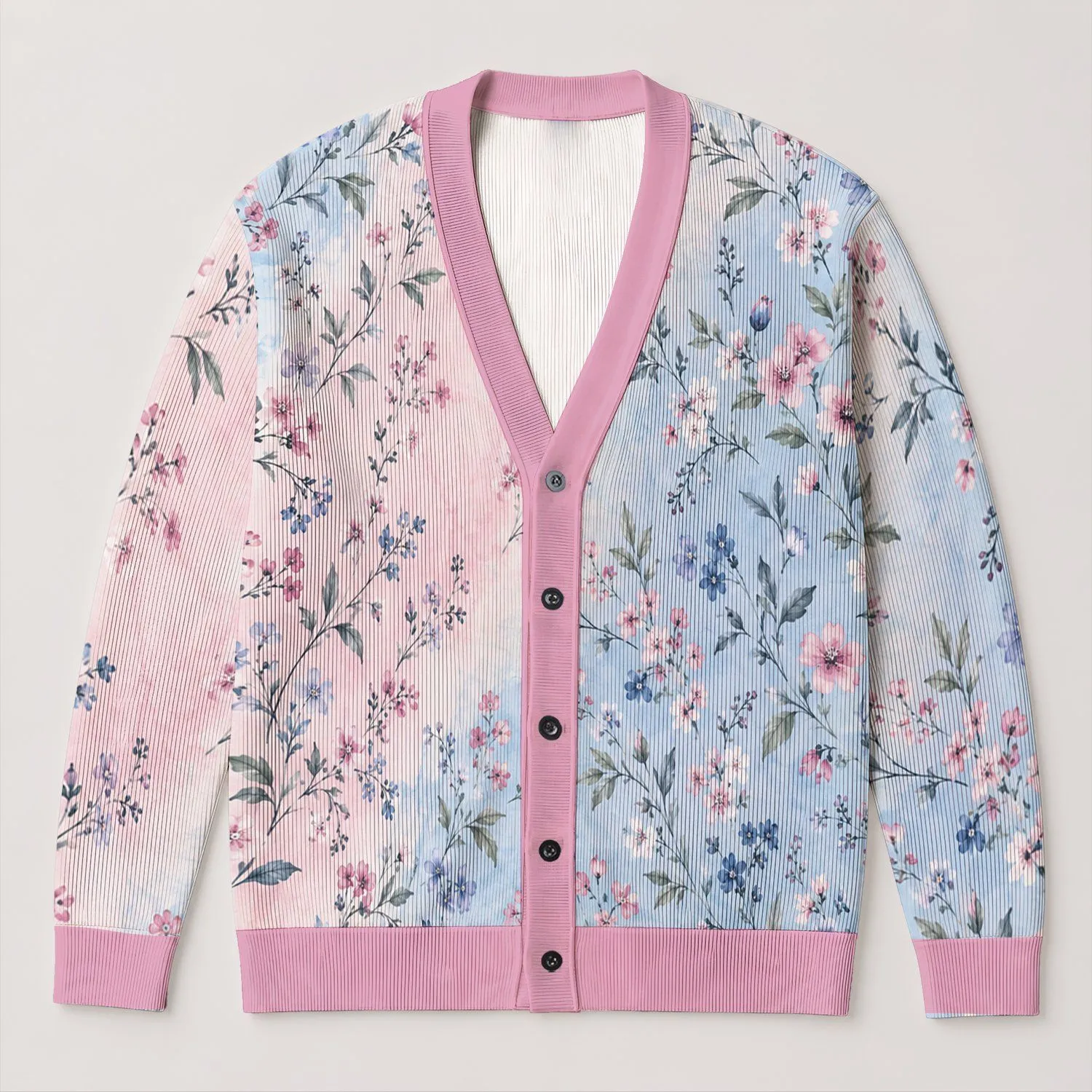 Pastel Floral Botanical Motifs for Soft Everyday Layering and Spring Weekend Style All-over Print Knitted Cardigan - 1