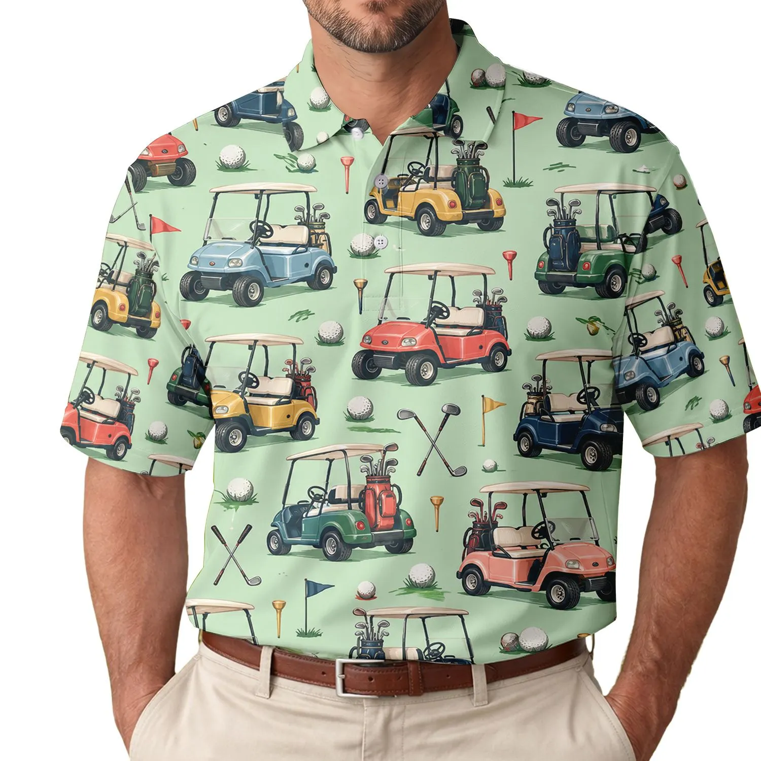 Colorful Golf Cart Fairway Fun For Weekend Rounds And Country Club Gifts For Men Men's Polo Shirt - 1