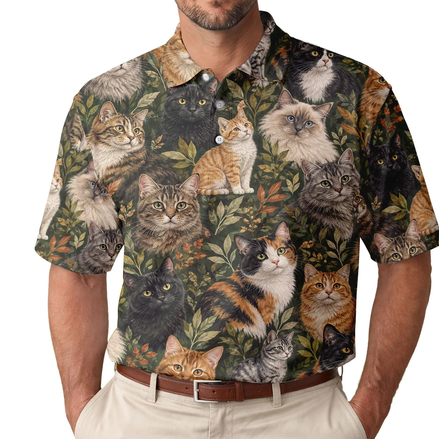 Playful Cat Faces for Golf Days and Casual Weekend Style, Gifts for Feline Lovers Men's Polo Shirt - 1