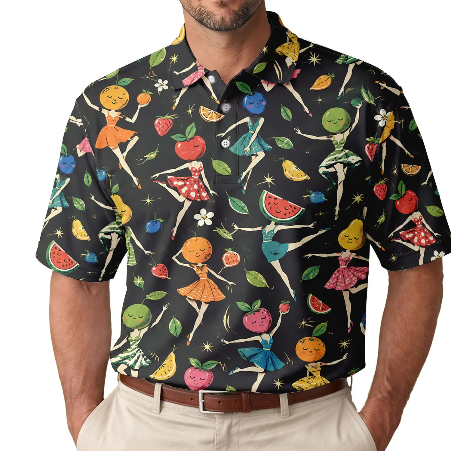 Colorful Fruit Girls for Summer Golf Outings and Playful Weekend Style for Women Men's Polo Shirt - 1