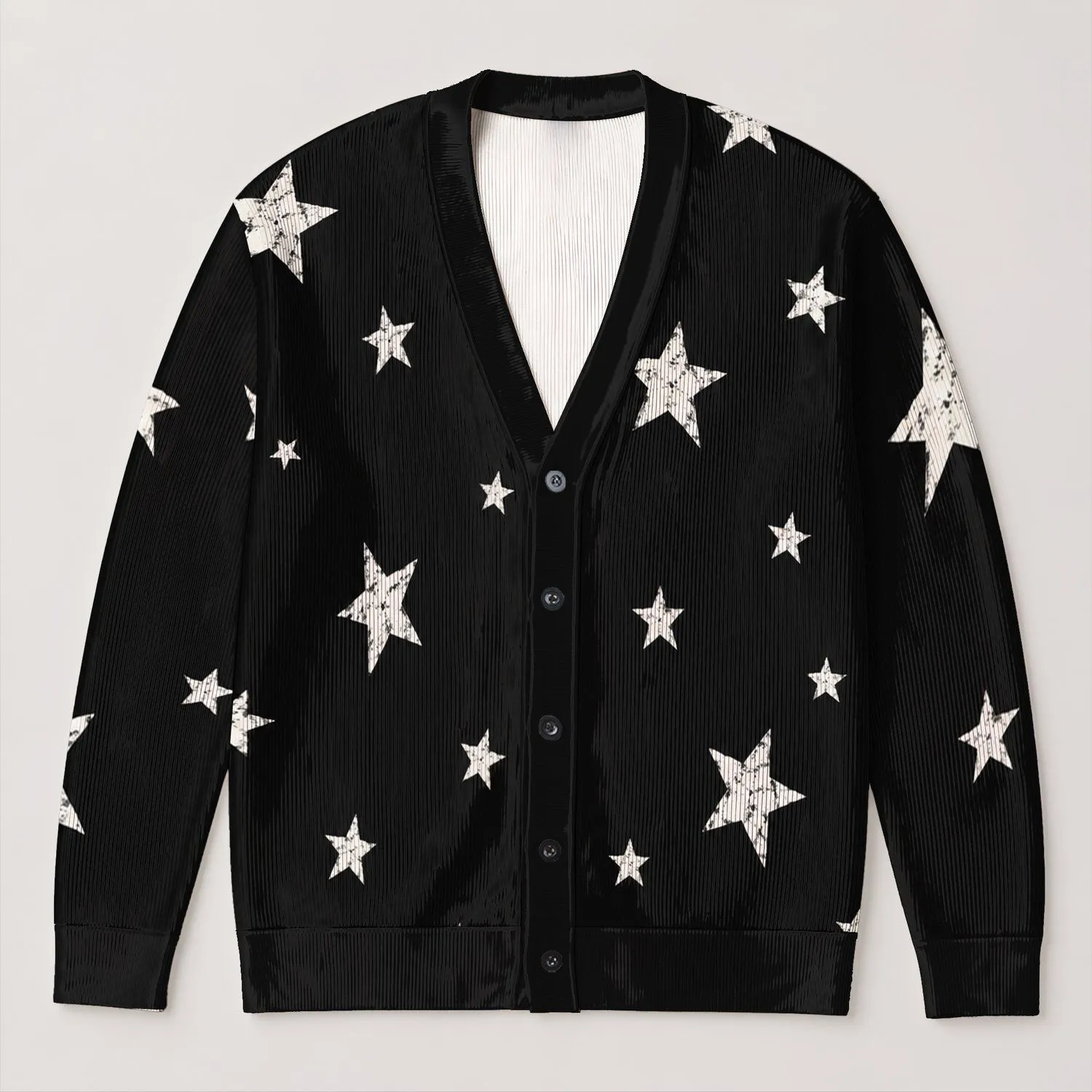 White Star Motifs for Festive Winter Layering and Relaxed Everyday Casual Wear Looks All-over Print Knitted Cardigan - 1