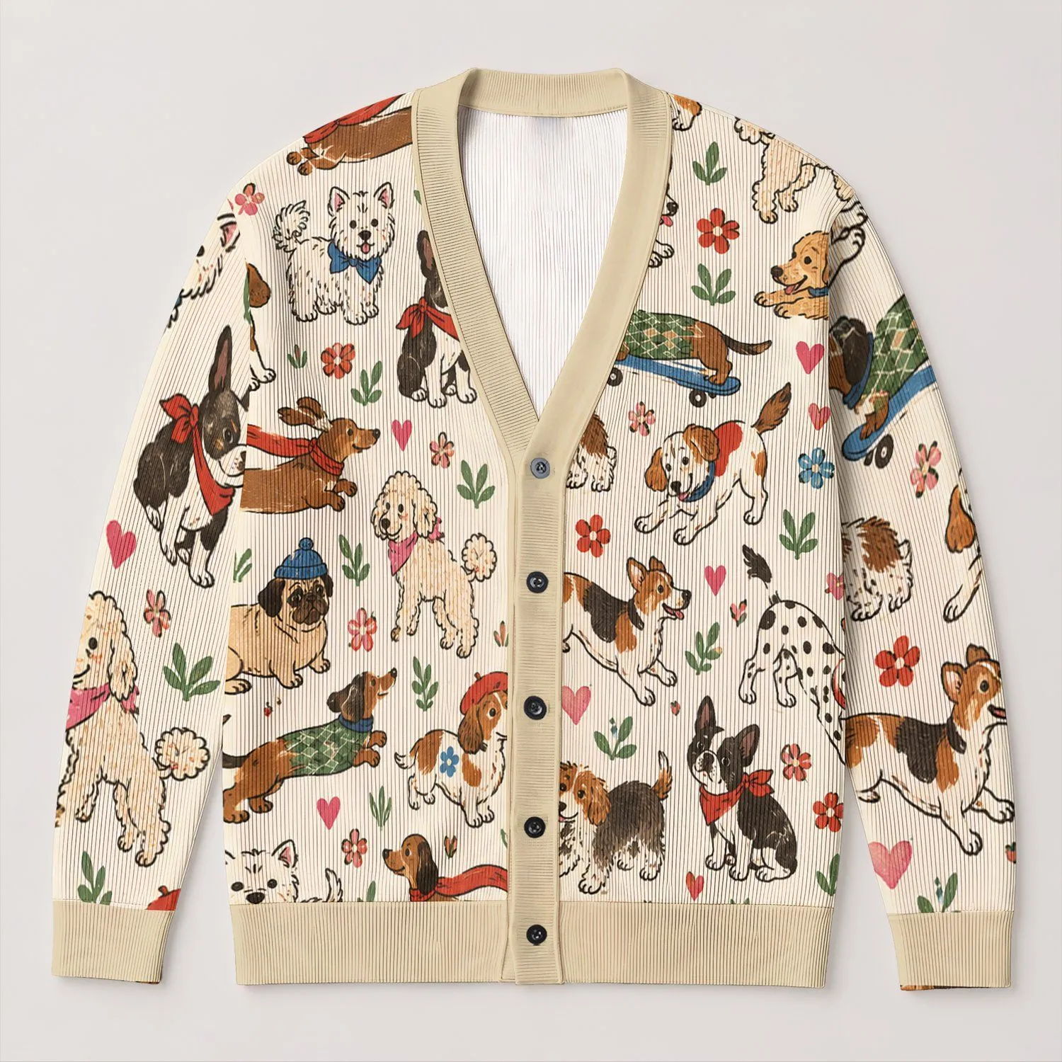 Whimsical Canine Friends for Cheerful Everyday Layering and Playful Dog Lover Style All-over Print Knitted Cardigan - 1