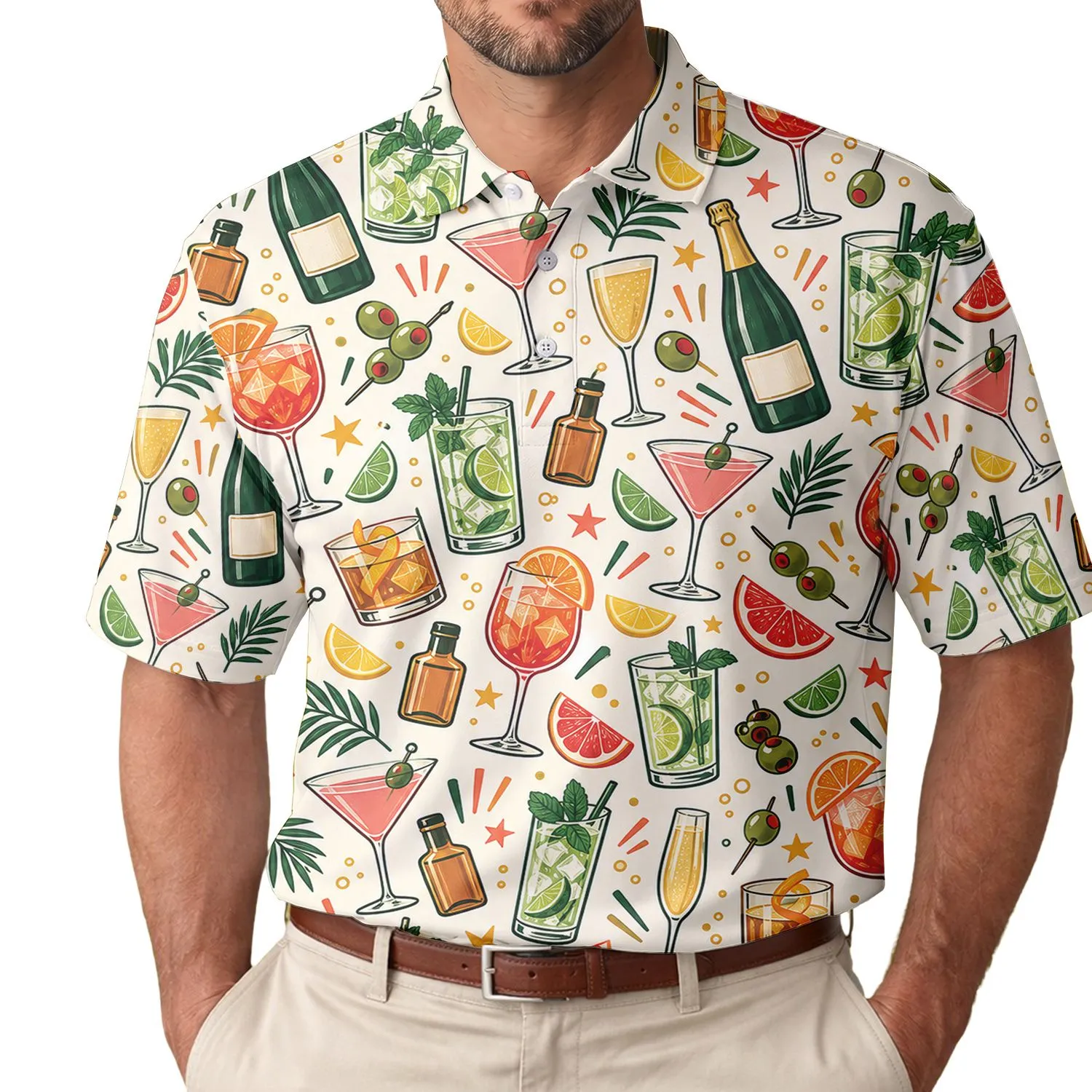 Tropical Cocktail Motifs for Summer Resort Parties, Golf Days, and Women’s Vacations Men's Polo Shirt - 1