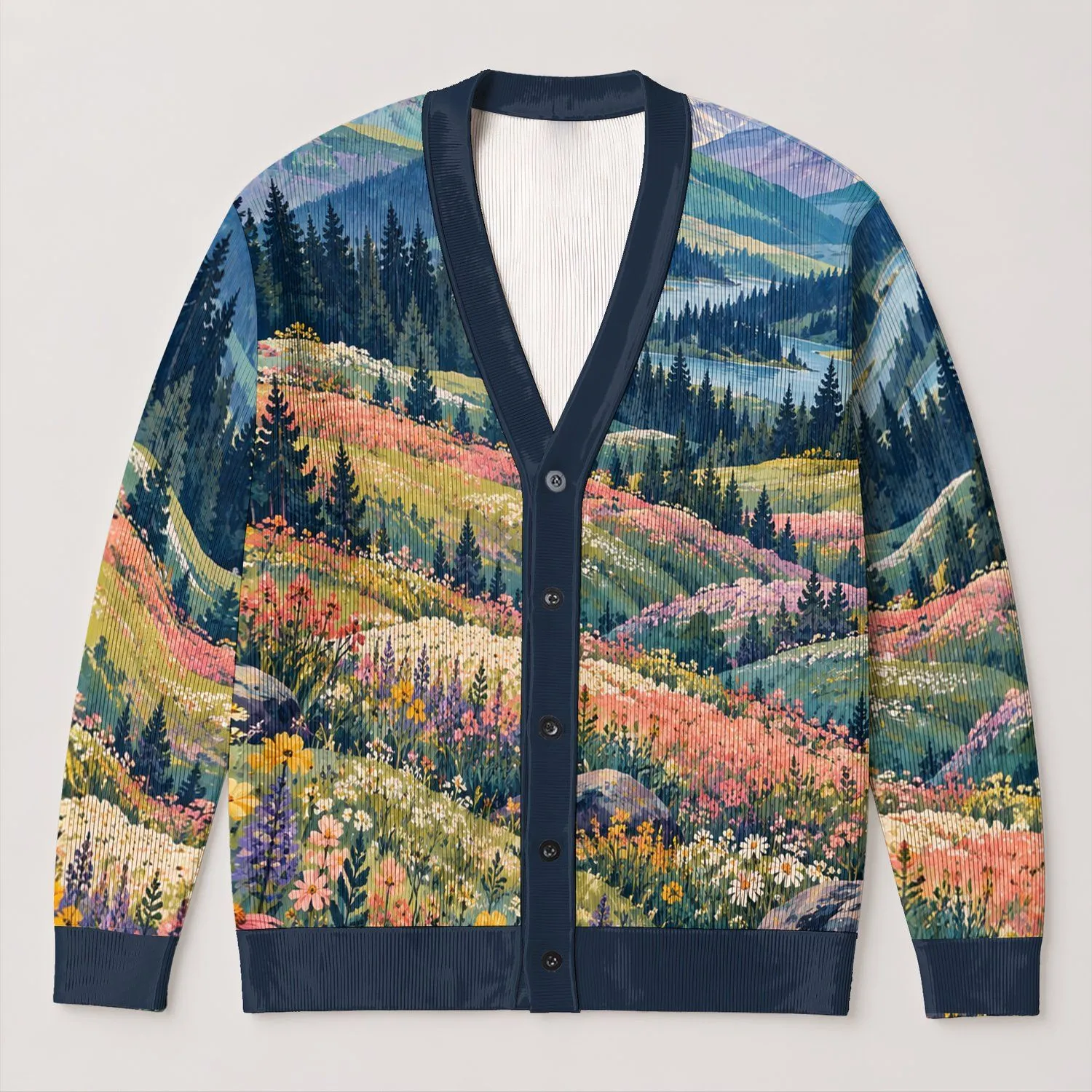 Colorful Rolling Meadow Flowers for Everyday Layering and Weekend Nature Walks All-over Print Knitted Cardigan - 1