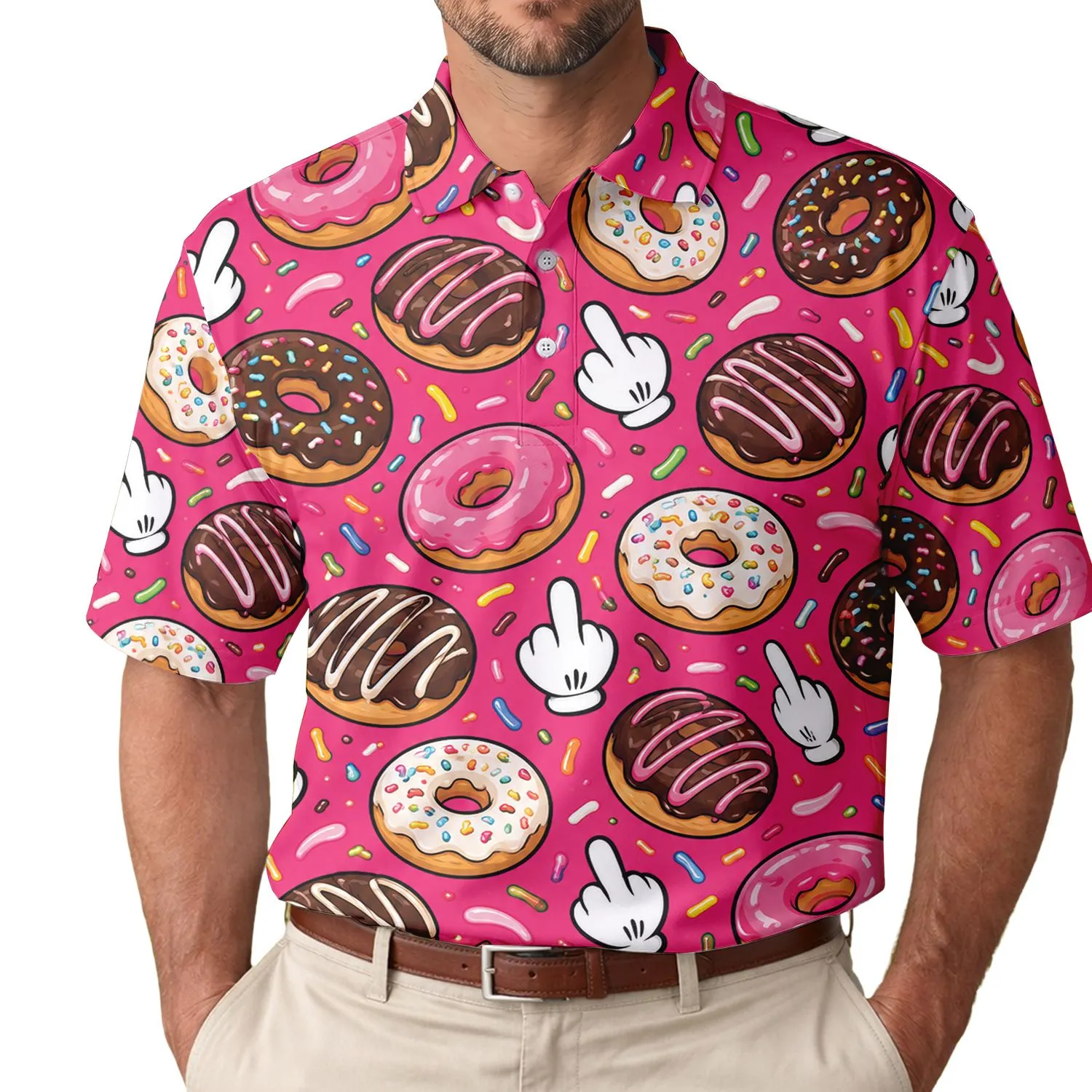 Funny Donut Middle Finger Pink Valentines Golf Gift For Adult Food Lovers And Friends Men's Polo Shirt - 1