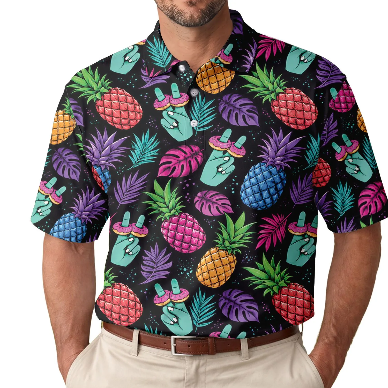 Tropical Pineapple Peace Hands For Summer Golf Days And Sweet Treat Lover Gift Ideas Men's Polo Shirt - 1