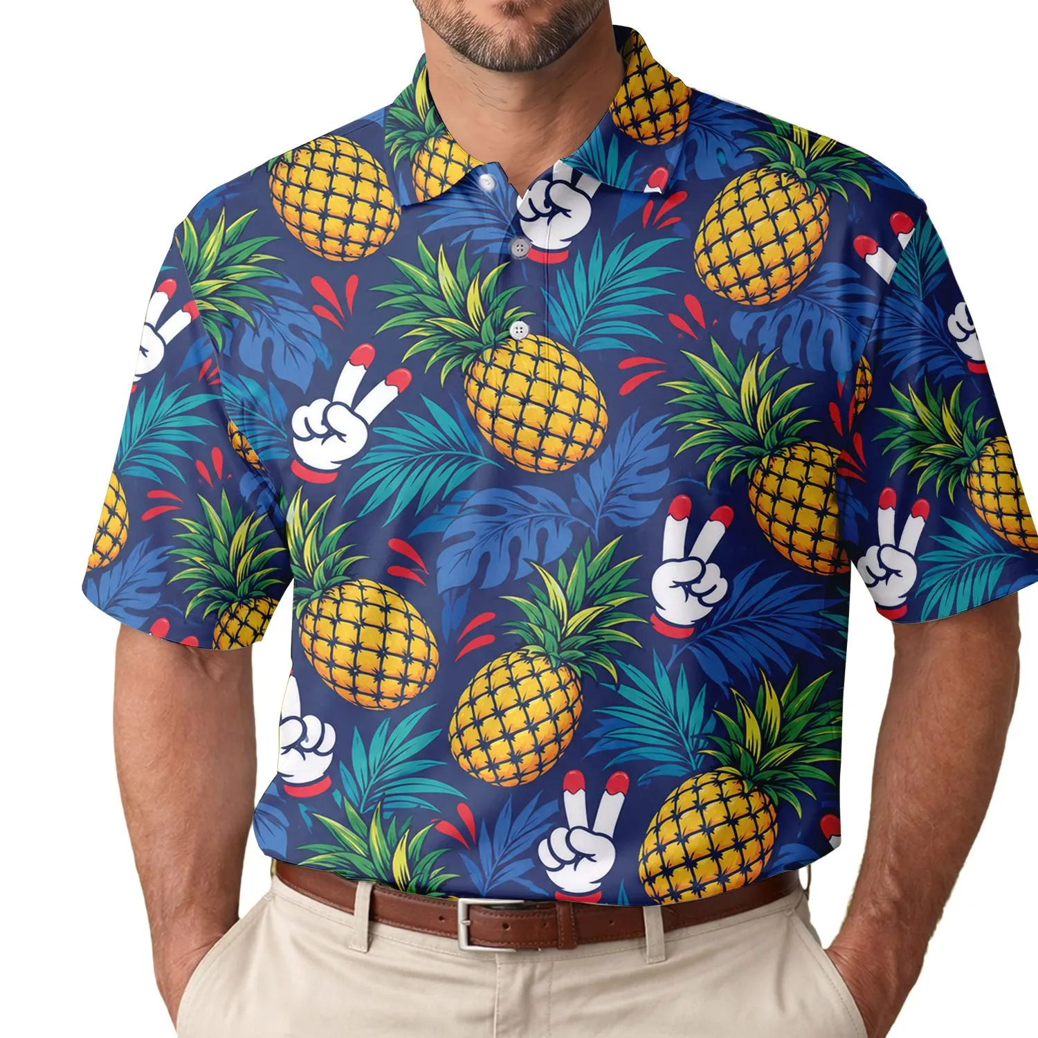 Hawaiian Pineapple Hand Gestures for Tropical Summer Golf Style and Food Lover Gifts Men's Polo Shirt - 1
