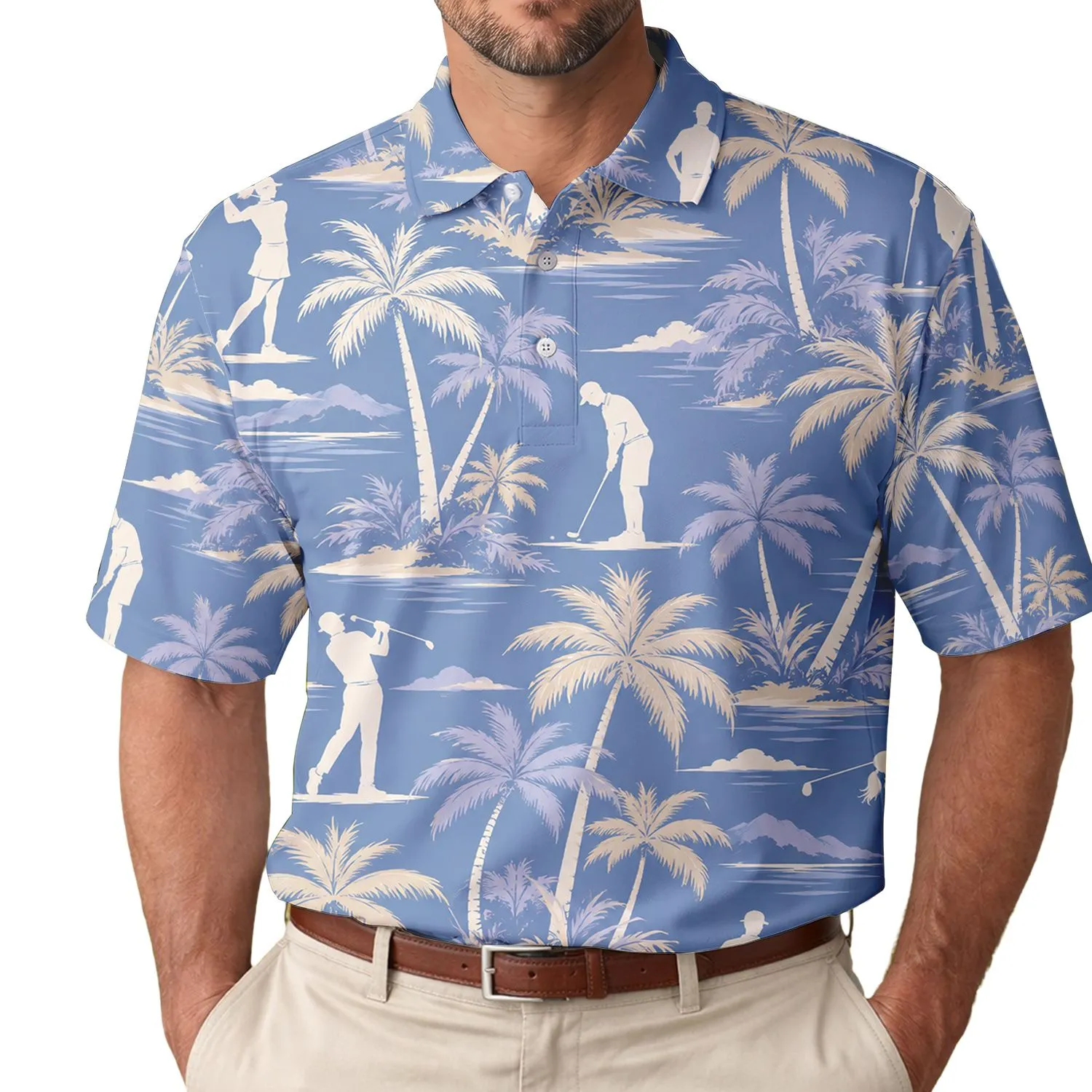 Tropical Palm Golfers Under Coastal Skies for Resort Fairways and Weekend Leisure Men's Polo Shirt - 1
