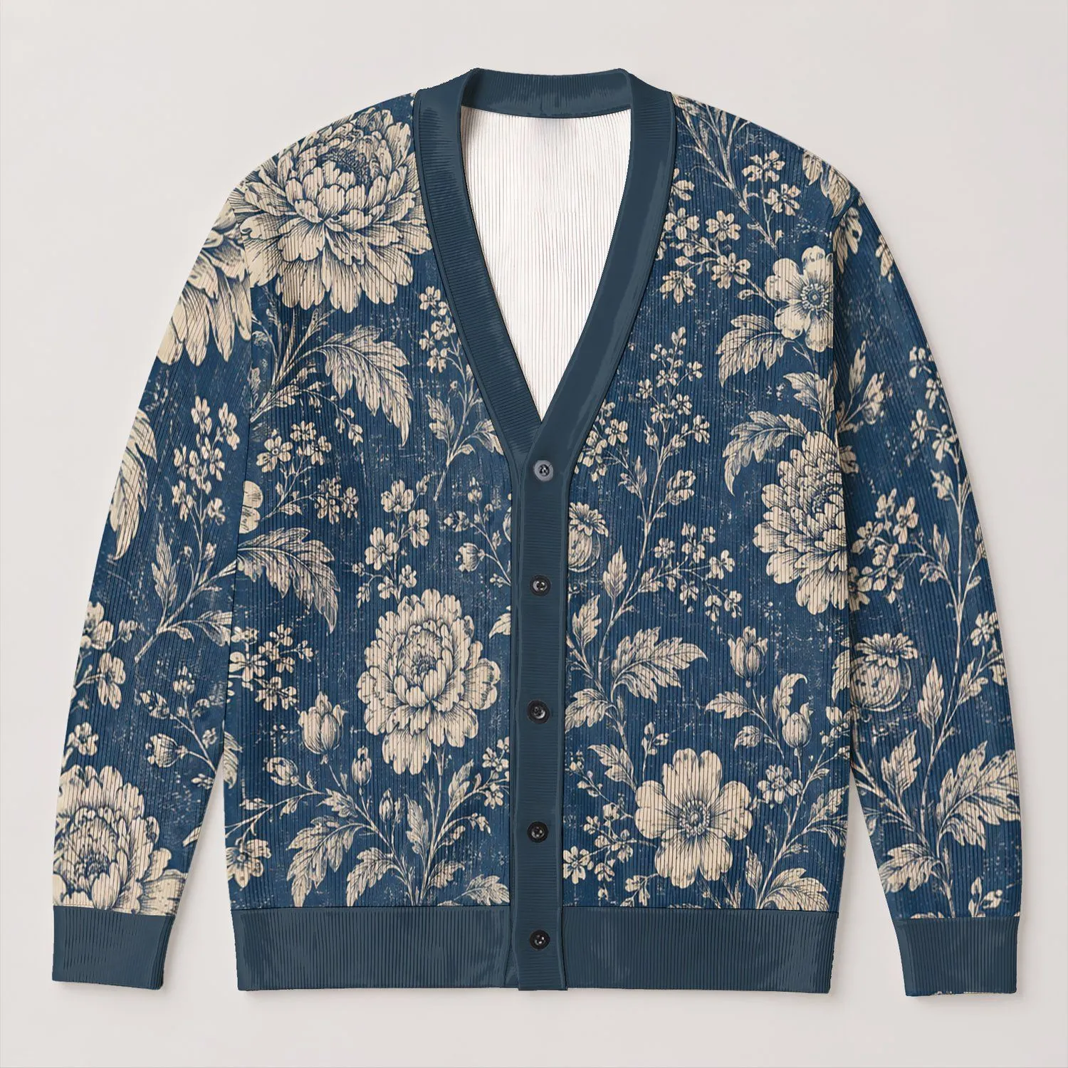 Cream Botanical Blooms For Relaxed Weekend Layering And Everyday Garden-Inspired Style All-over Print Knitted Cardigan - 1