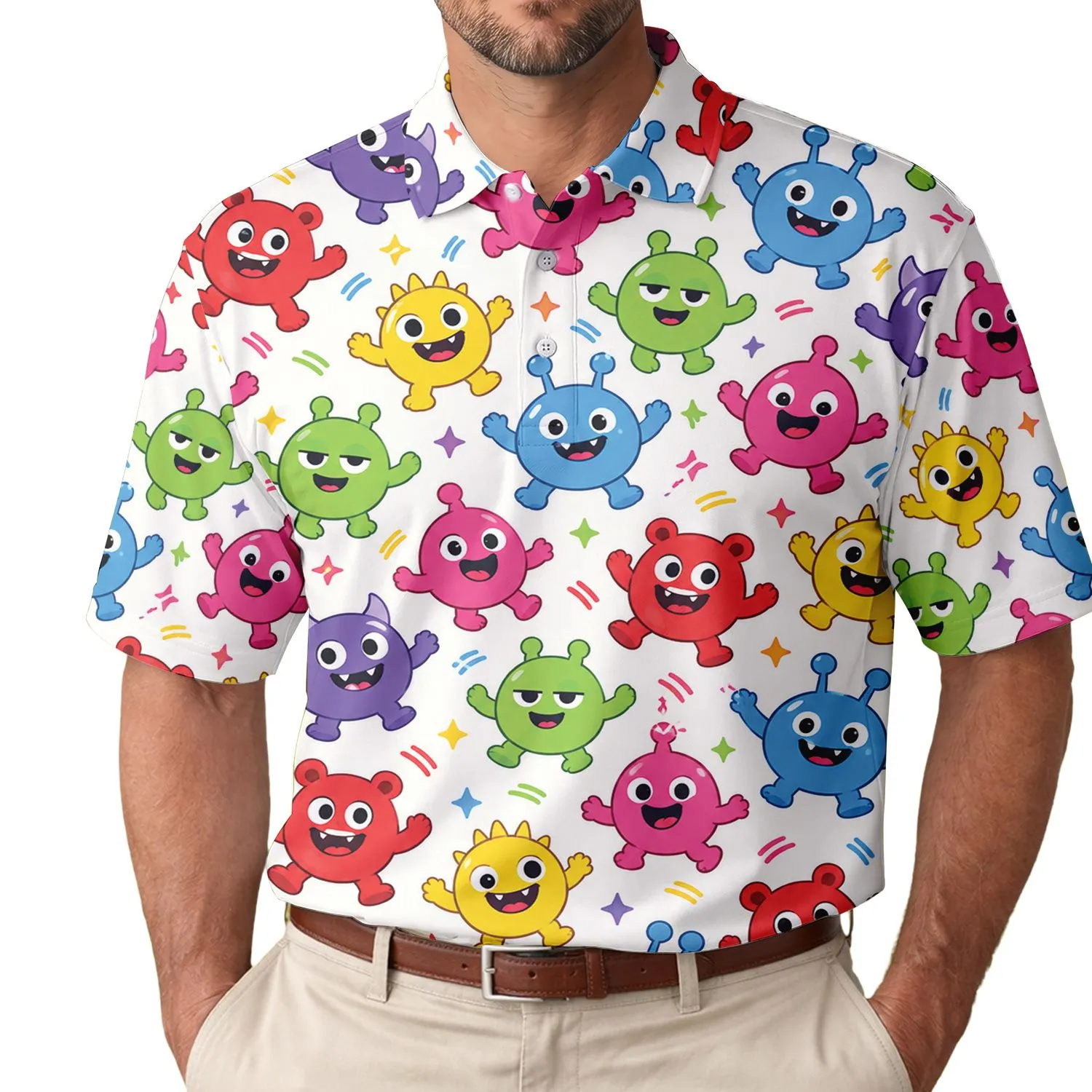 Colorful Friendly Monster Parade for Playful Weekend Golf Style and Everyday Fun Men's Polo Shirt - 1