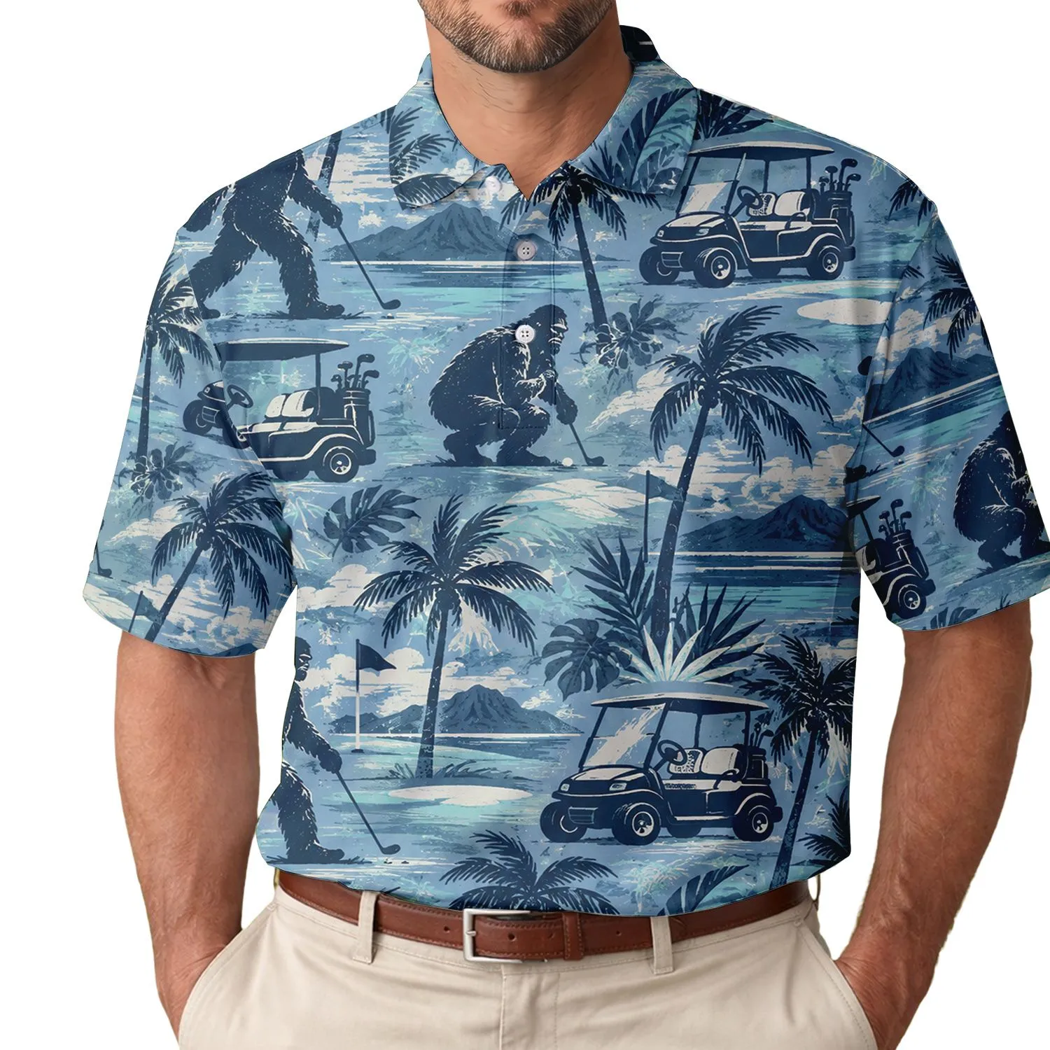 Bigfoot Golf Adventure Gift for Men and Women, Tropical Cryptid Outdoor Style Fans Men's Polo Shirt - 1