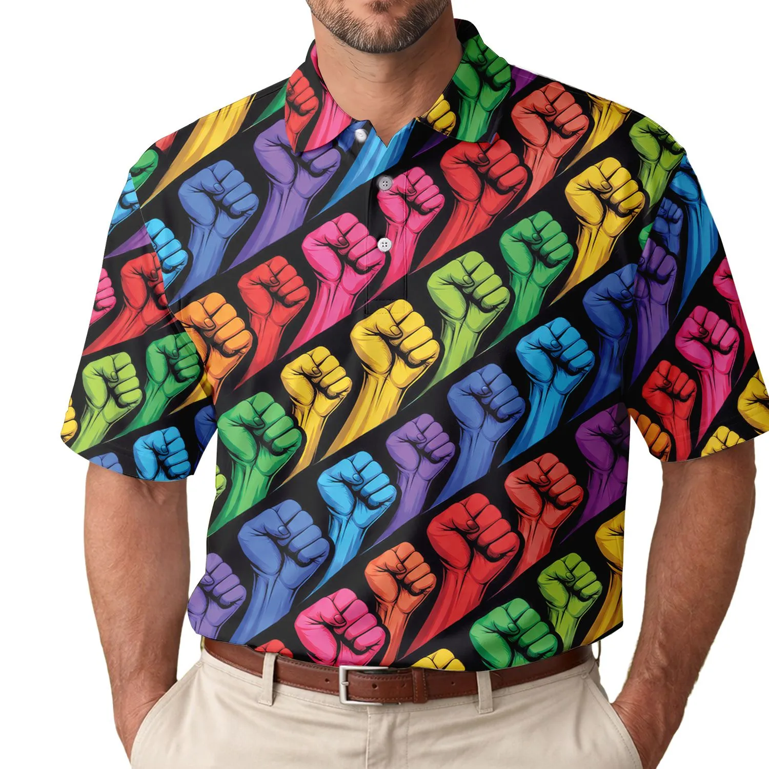 Rainbow Empowerment Fists for Pride Celebrations, Festivals, and Community Events Men's Polo Shirt - 1