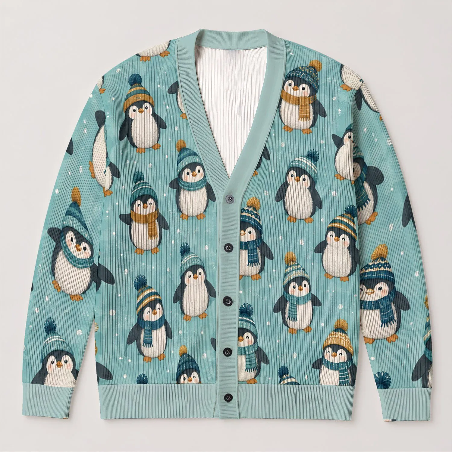 Playful Penguin Winter Scene for Cozy Everyday Layering and Casual Fall Outings for Women All-over Print Knitted Cardigan - 1