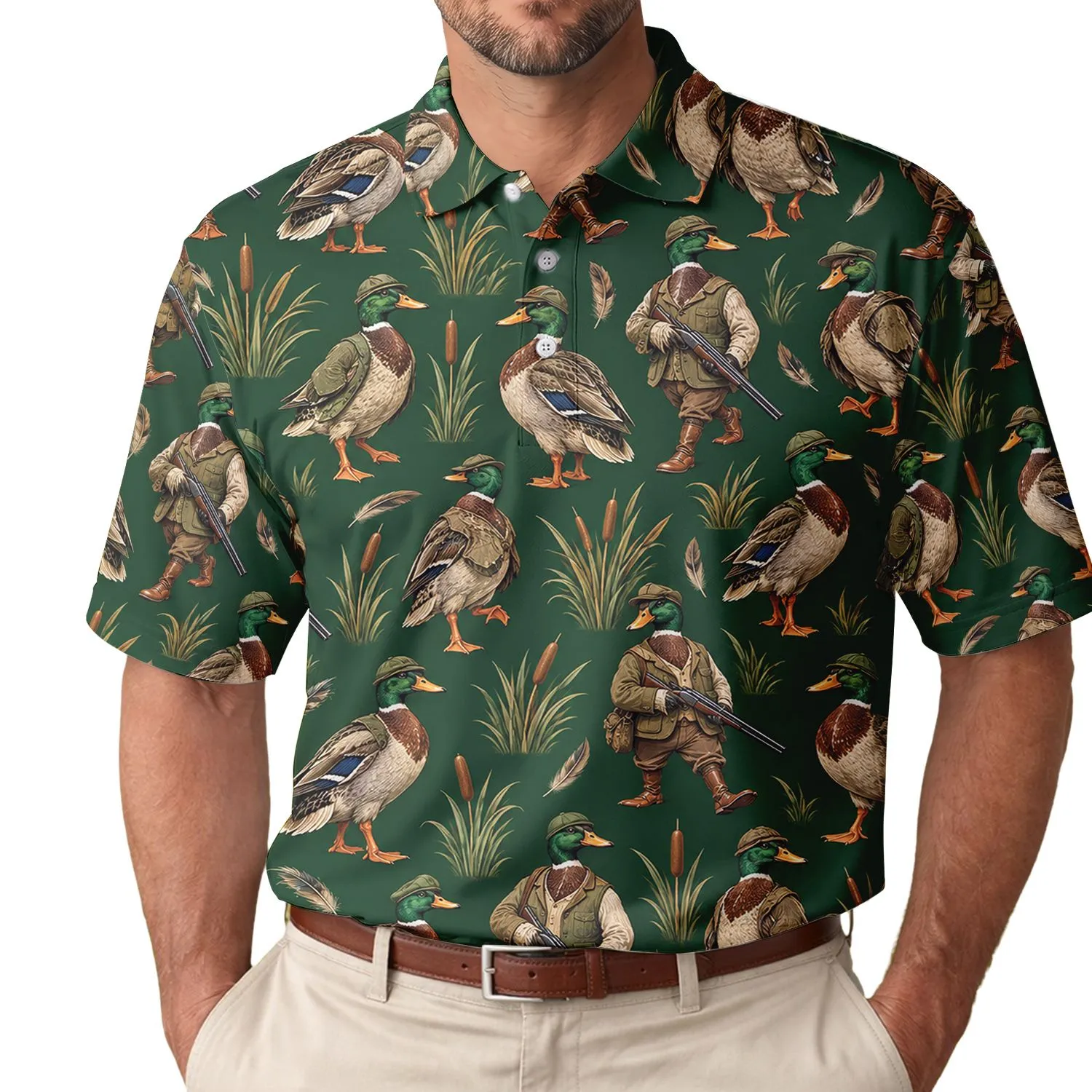 Mallard Duck Hunting Scene for Outdoor Adventures and Cabin Gatherings, Men Women Men's Polo Shirt - 1