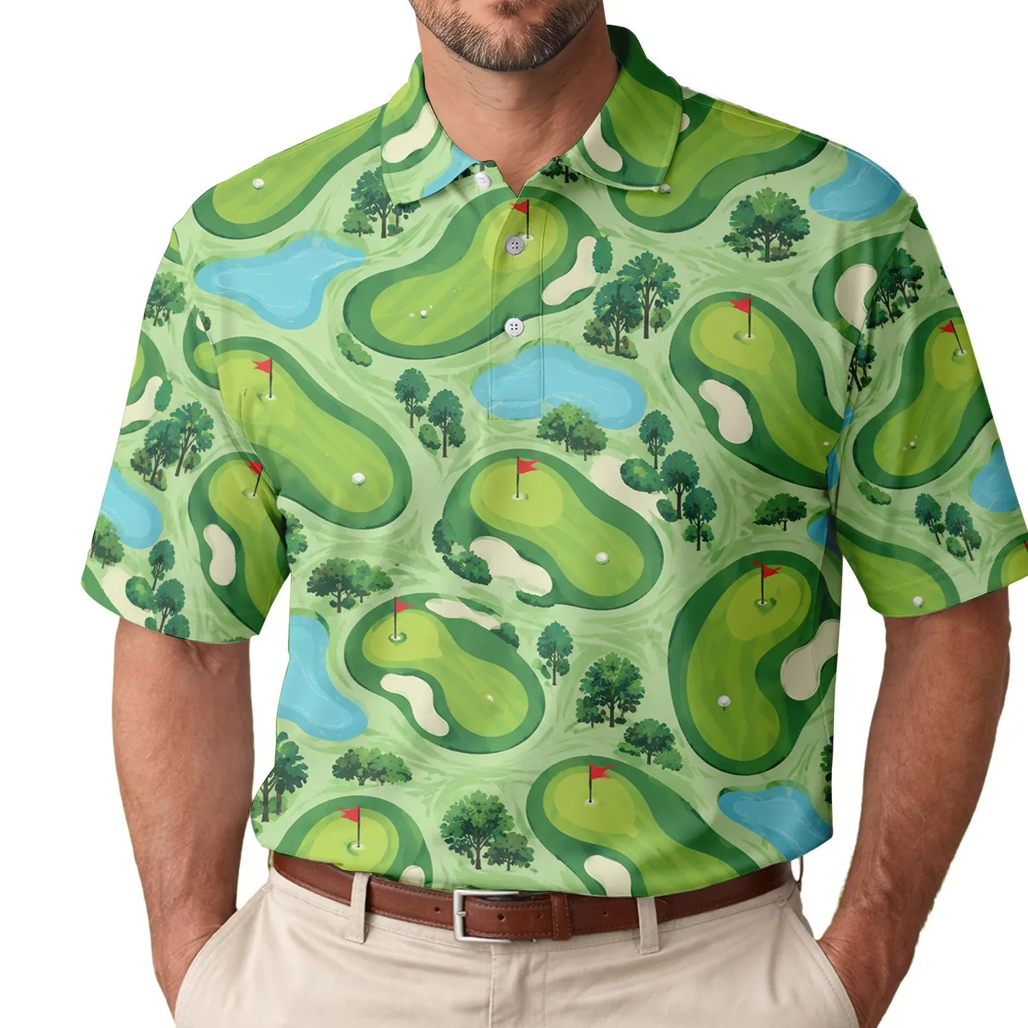 Colorful Golf Green Motifs for Summer Fairway Days and Weekend Rounds for Golf Lovers Men's Polo Shirt - 1