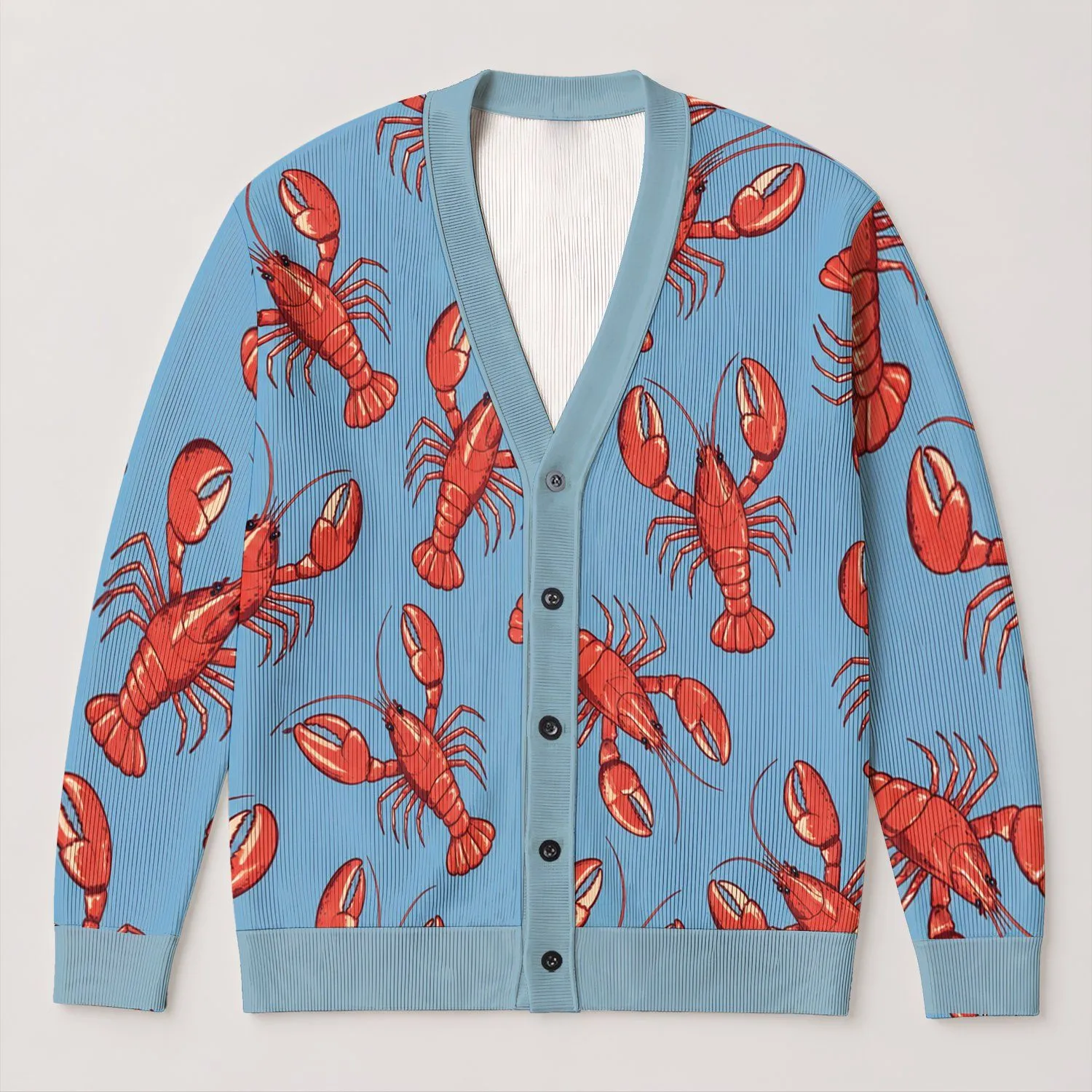 Red Lobster Motifs for Playful Coastal Layering and Everyday Youthful Weekend Style All-over Print Knitted Cardigan - 1
